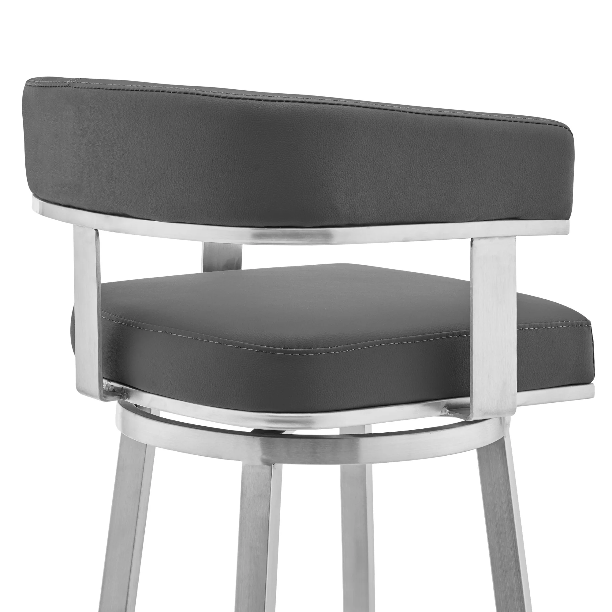 34" Gray And Silver Faux Leather And Iron Swivel Low Back Counter Height Bar Chair With Footrest By Homeroots - Image 7