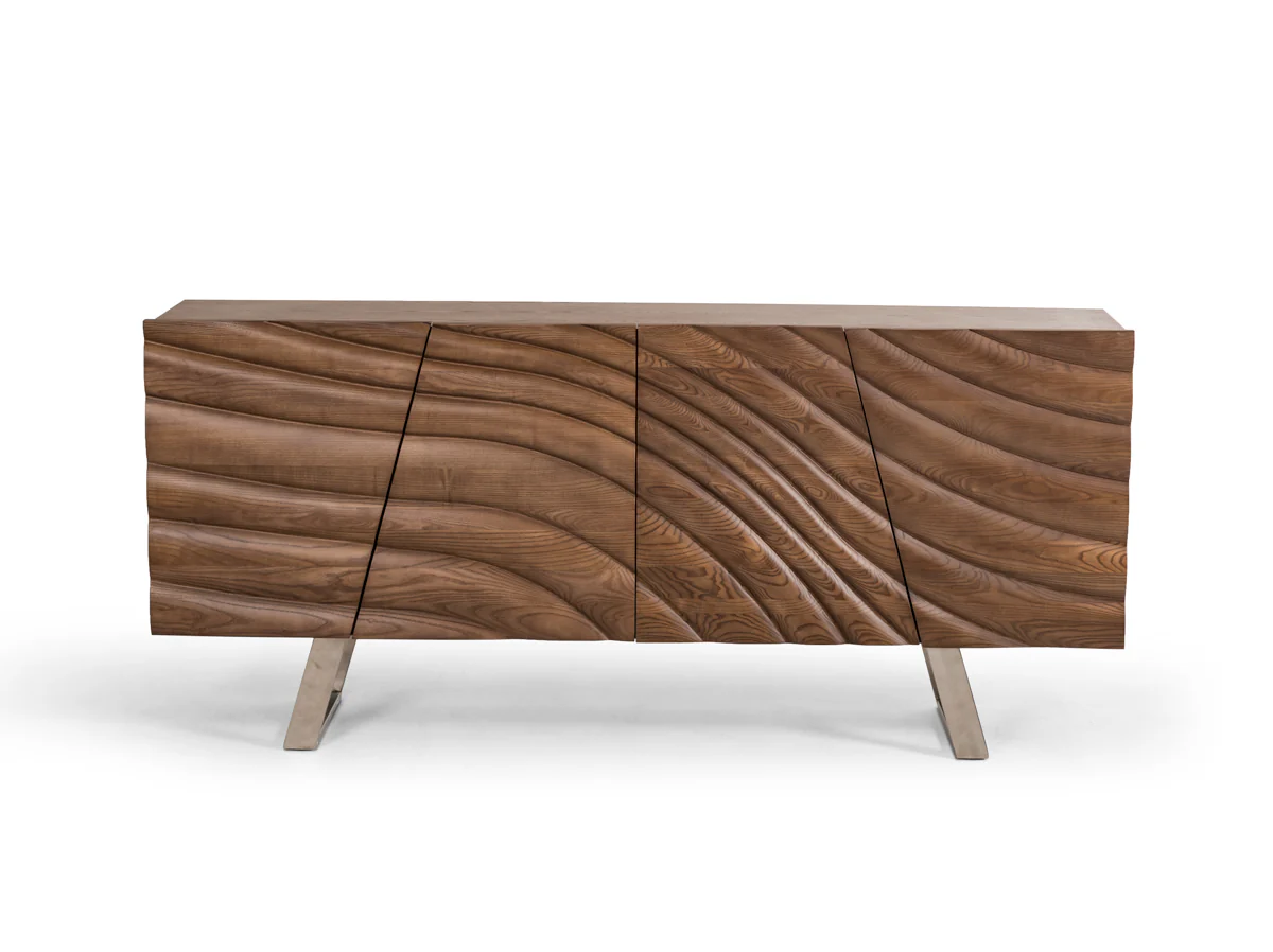 34' Walnut Wood Veneer And Steel Buffet By Homeroots