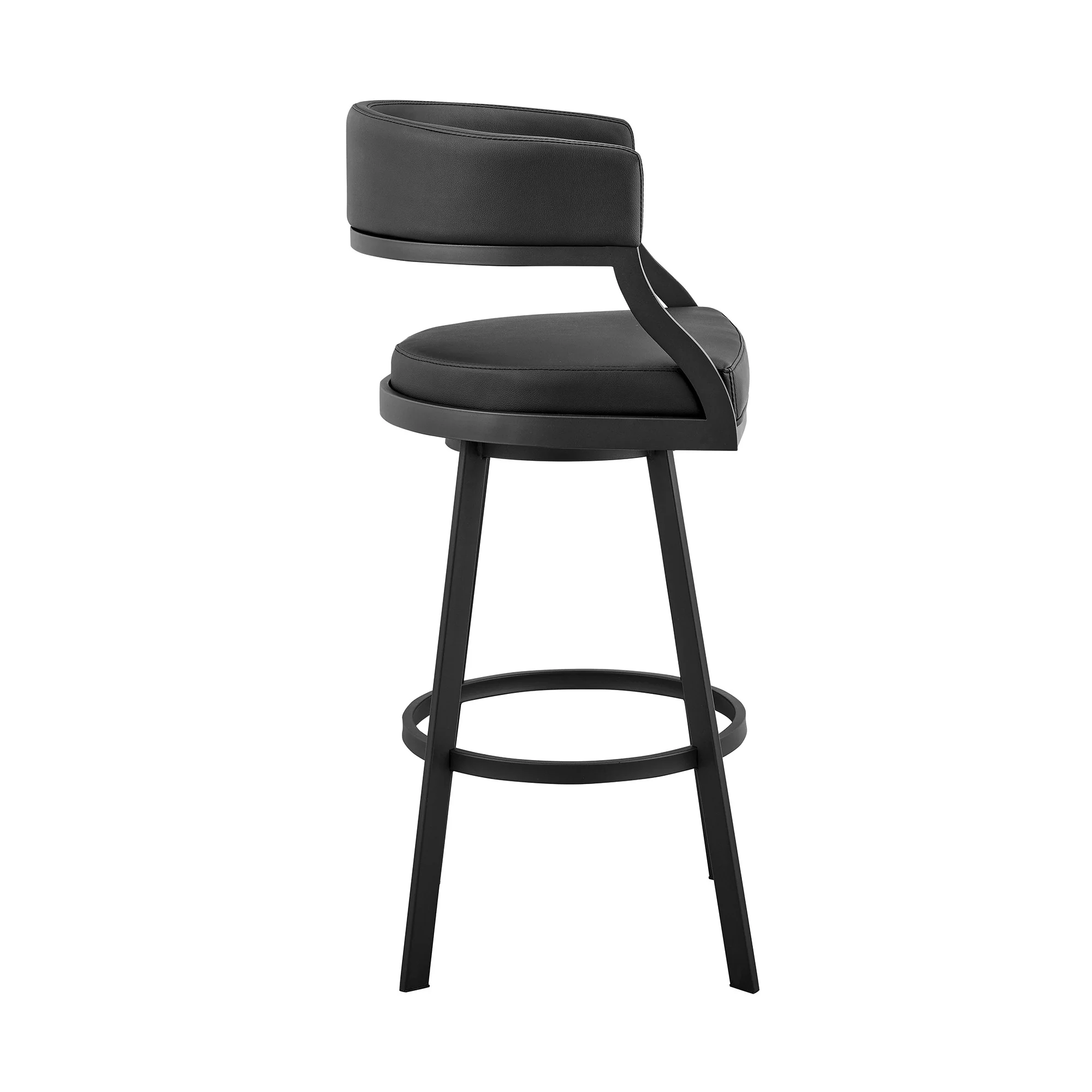 35" Black Faux Leather And Iron Swivel Low Back Counter Height Bar Chair By Homeroots - Image 4