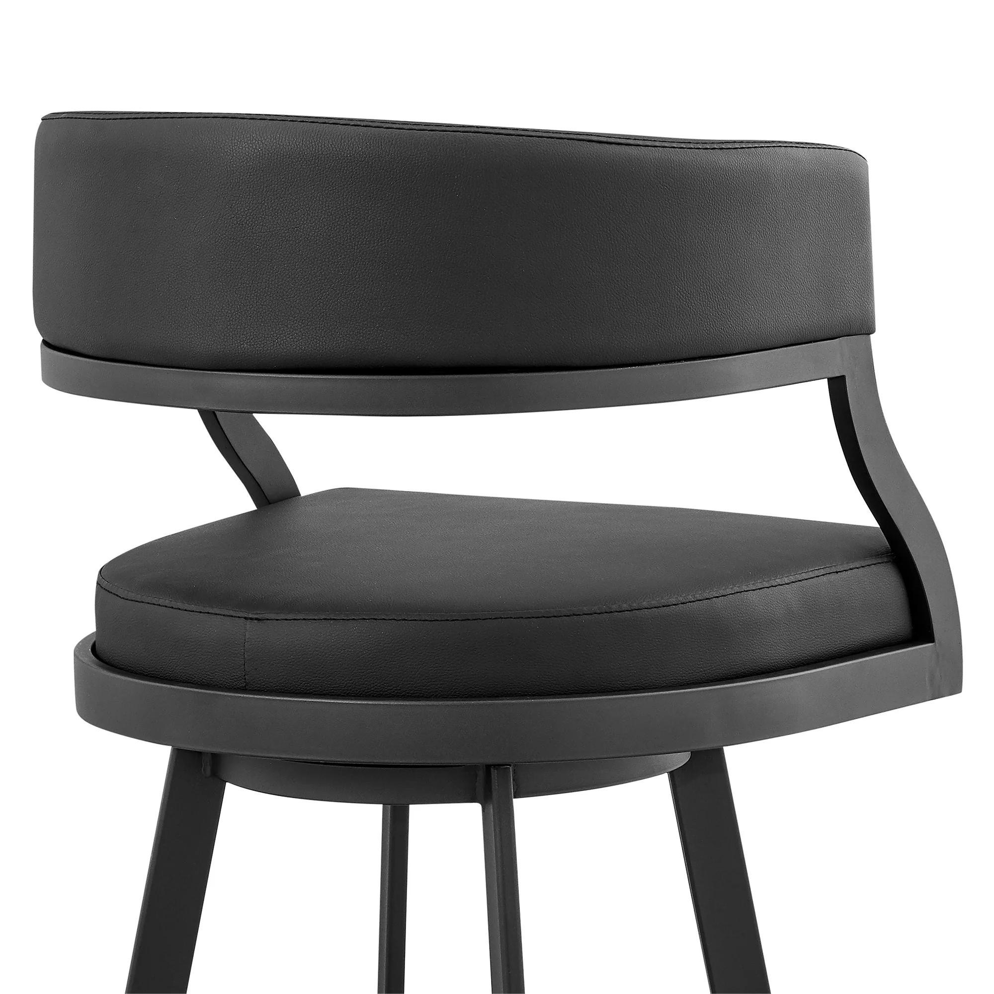 35" Black Faux Leather And Iron Swivel Low Back Counter Height Bar Chair By Homeroots - Image 8