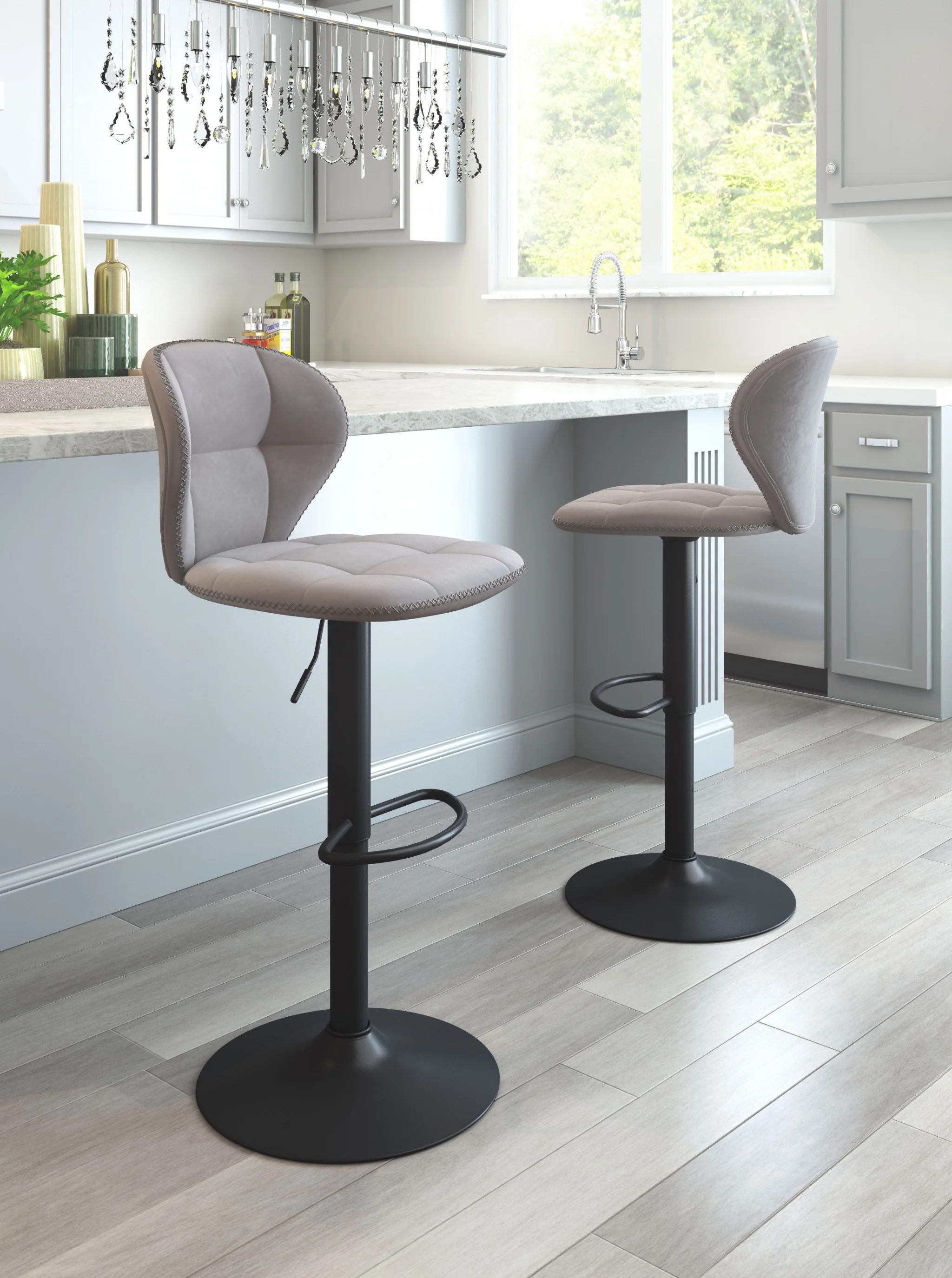 35" Gray And Black Steel Swivel Low Back Counter Height Bar Chair With Footrest By Homeroots