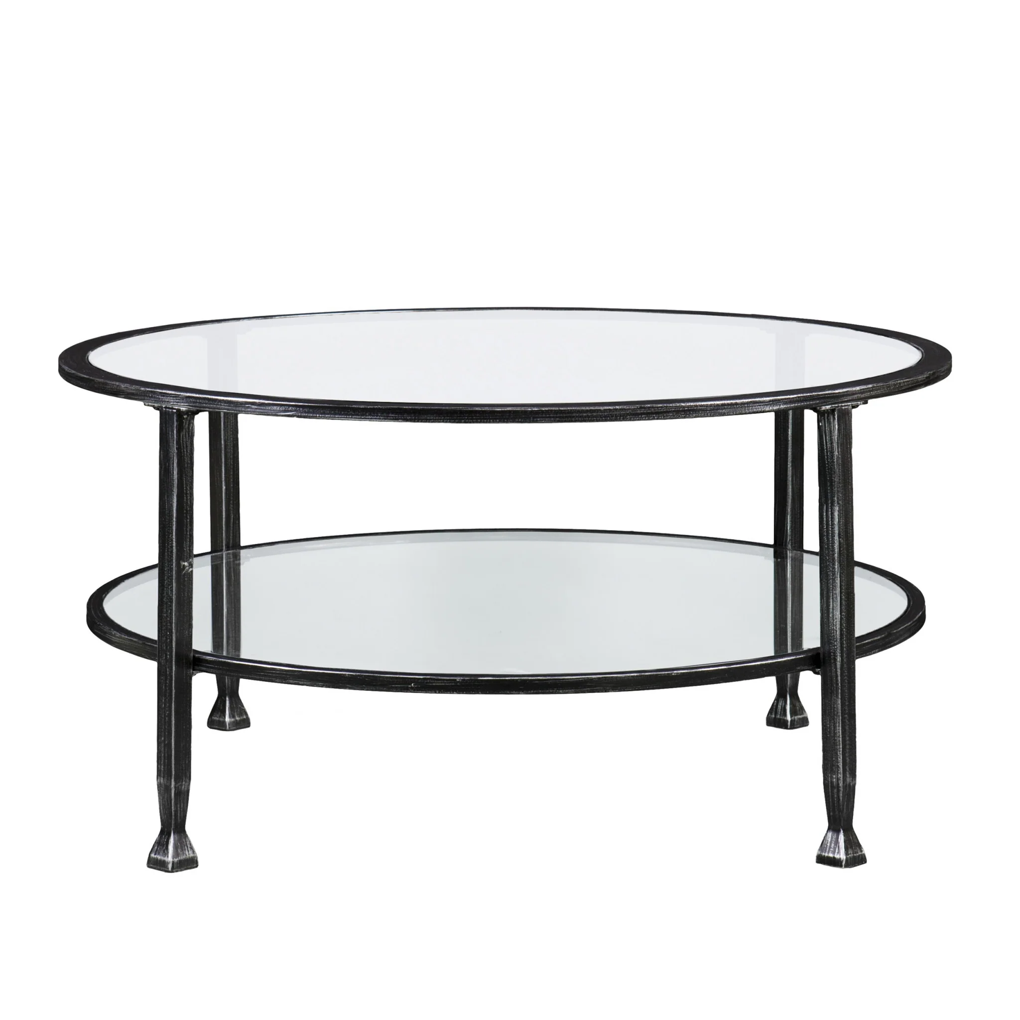 36" Black Glass And Metal Round Coffee Table By Homeroots