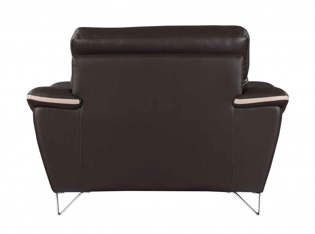 36" Brown Contemporary Leather Loveseat By Homeroots - Image 3