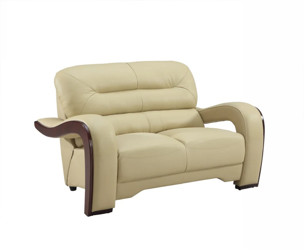 36" Glamorous Beige Leather Loveseat By Homeroots