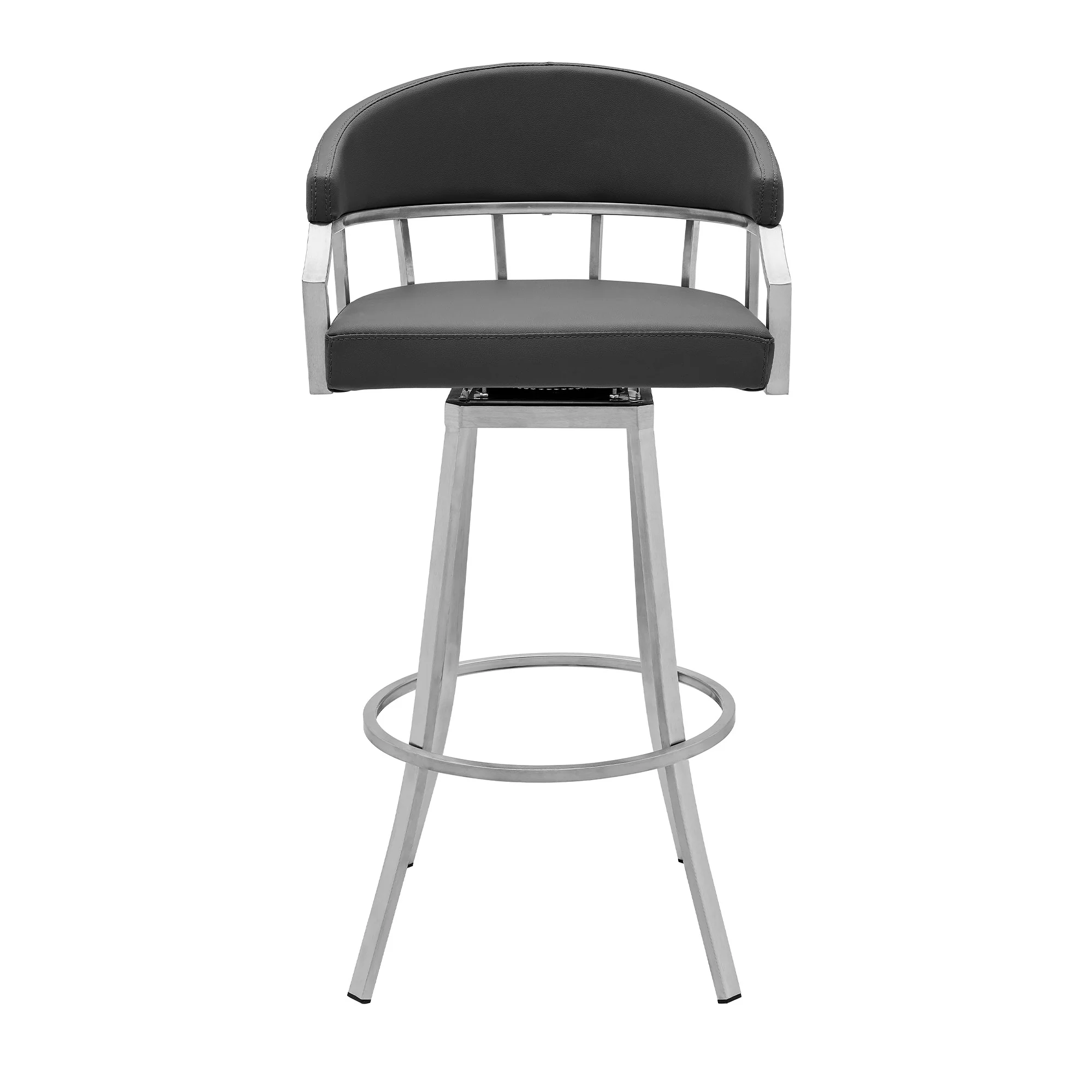36" Gray Faux Leather And Iron Swivel Low Back Counter Height Bar Chair By Homeroots - Image 2