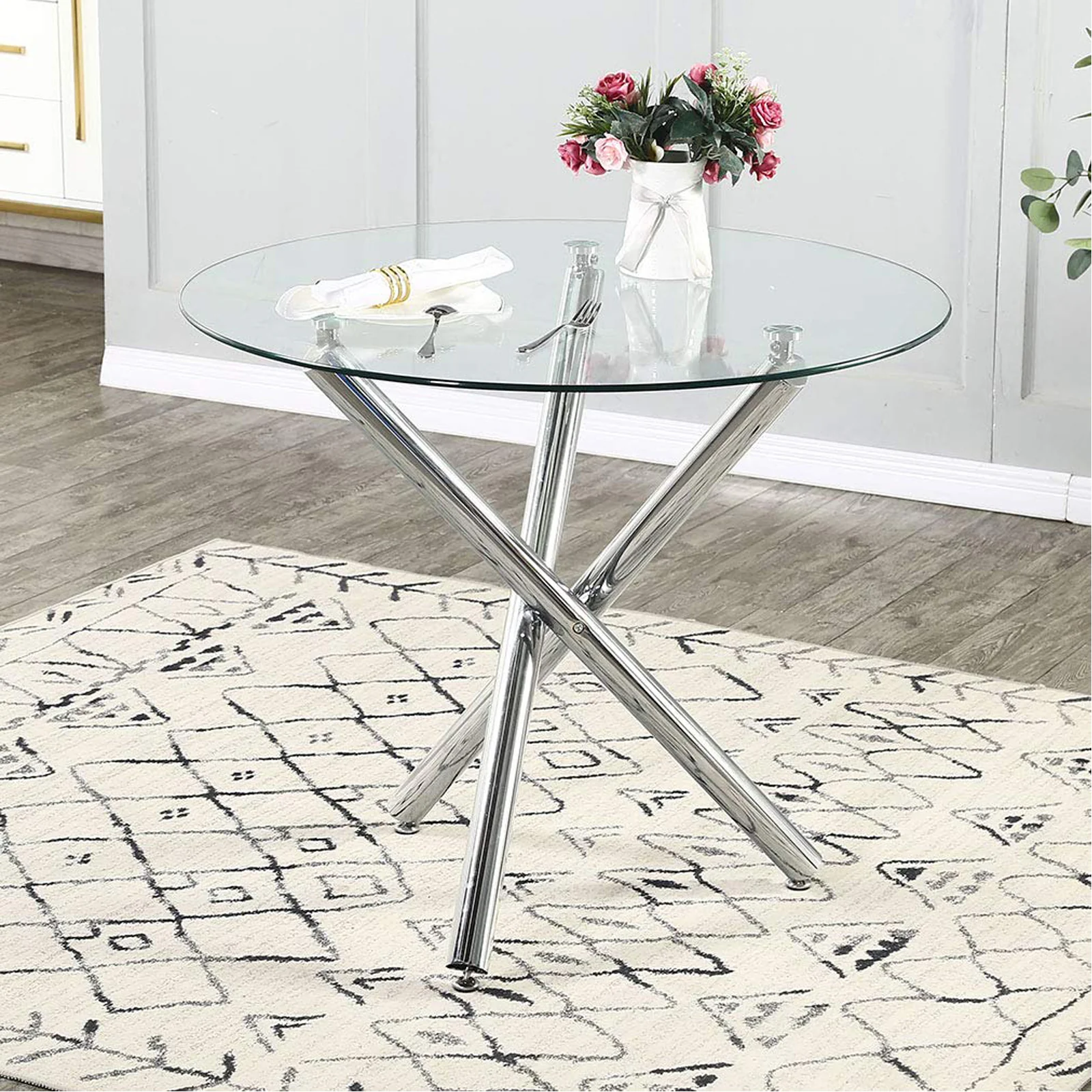 36" Silver And Glass Round Tripod Base Coffee Table By Homeroots