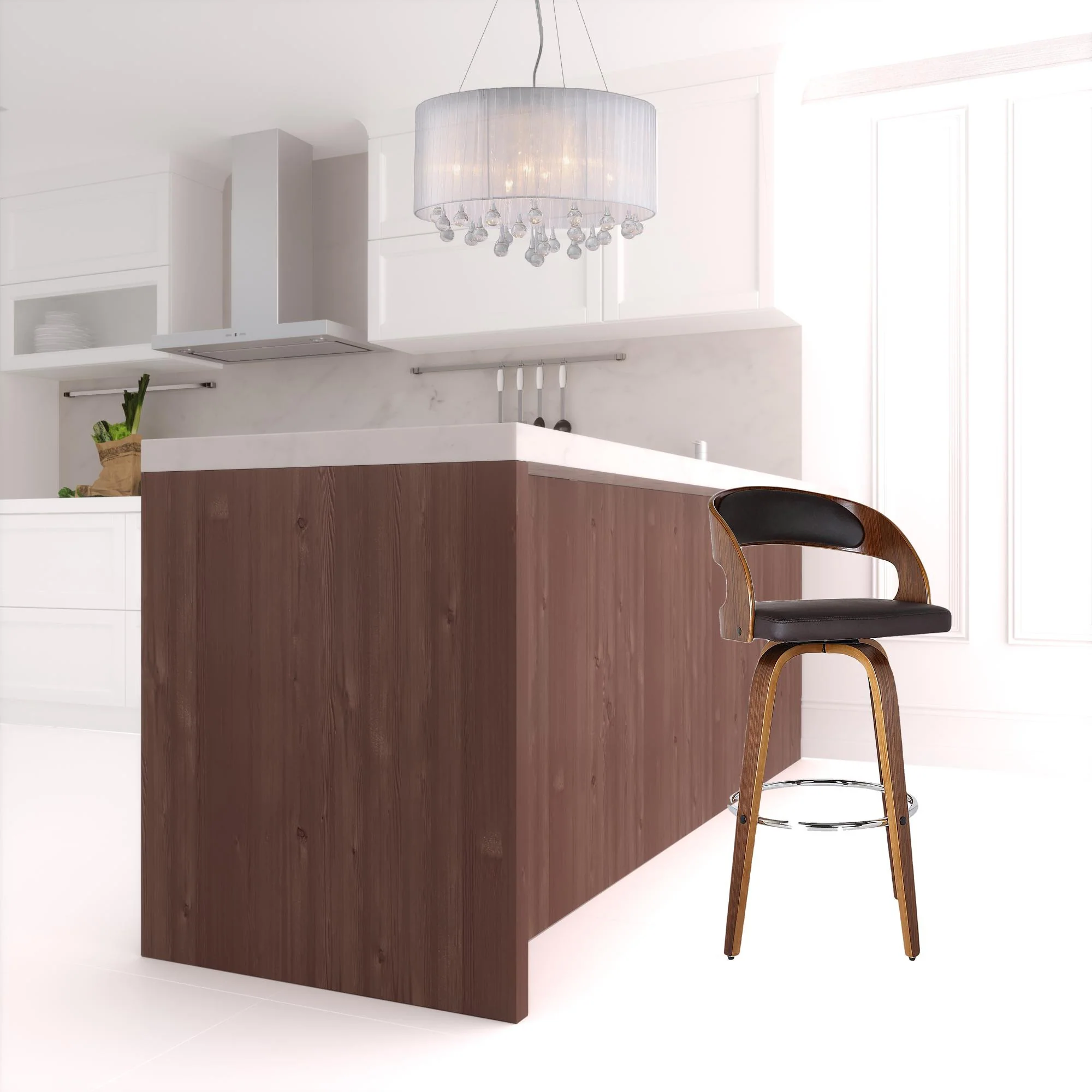 37" Brown Faux Leather And Solid Wood Swivel Counter Height Bar Chair By Homeroots - Image 5
