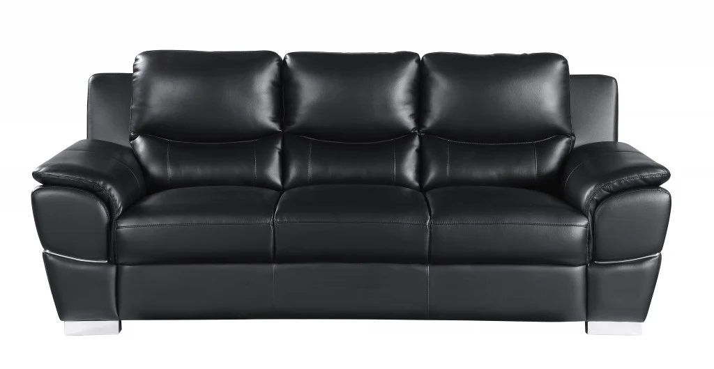 37" Chic Black Leather Sofa By Homeroots