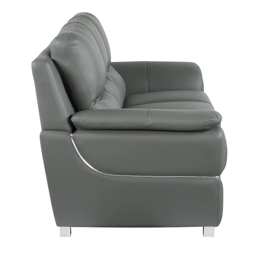 37" Chic Grey Leather Loveseat By Homeroots - Image 4