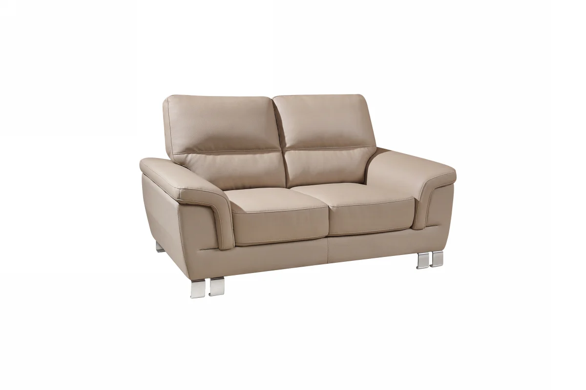 37" Modern Beige Leather Loveseat By Homeroots