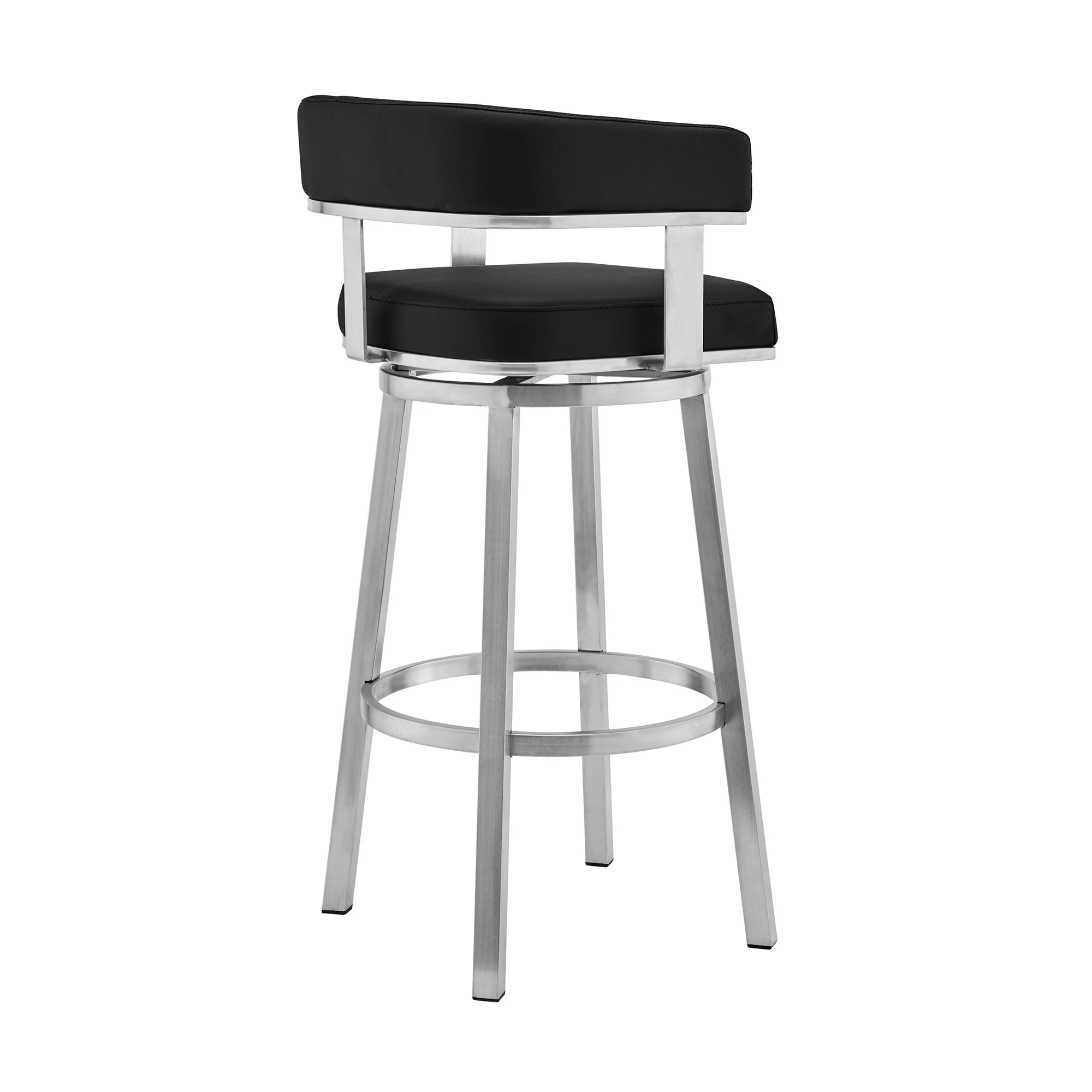 38" Black And Silver Faux Leather Swivel Low Back Bar Height Chair With Footrest By Homeroots - Image 3