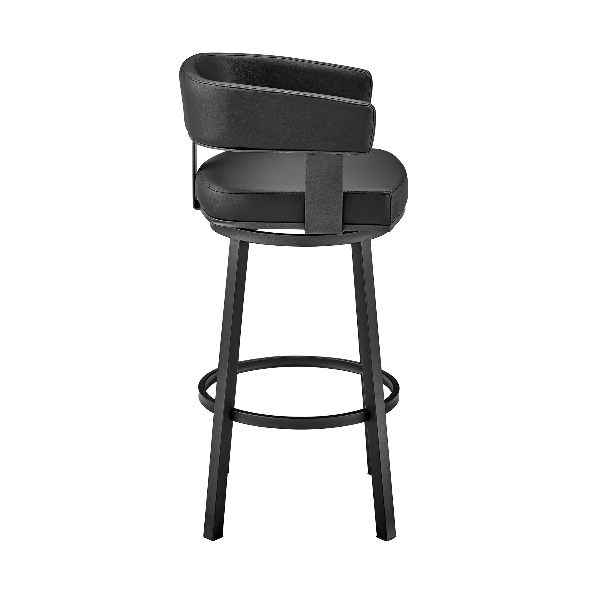 38" Black Faux Leather And Iron Swivel Low Back Bar Height Chair By Homeroots - Image 3