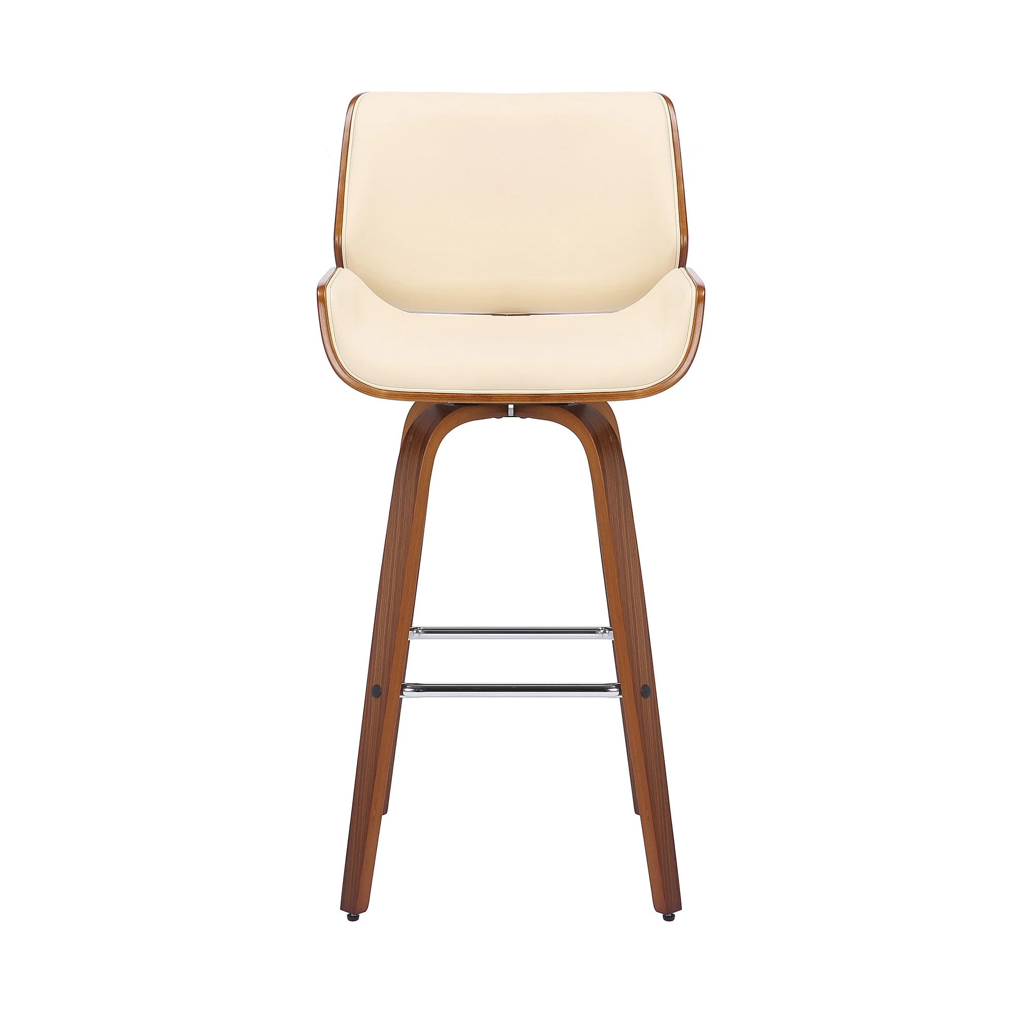 38" Cream Faux Leather And Solid Wood Swivel Counter Height Bar Chair By Homeroots - Image 2