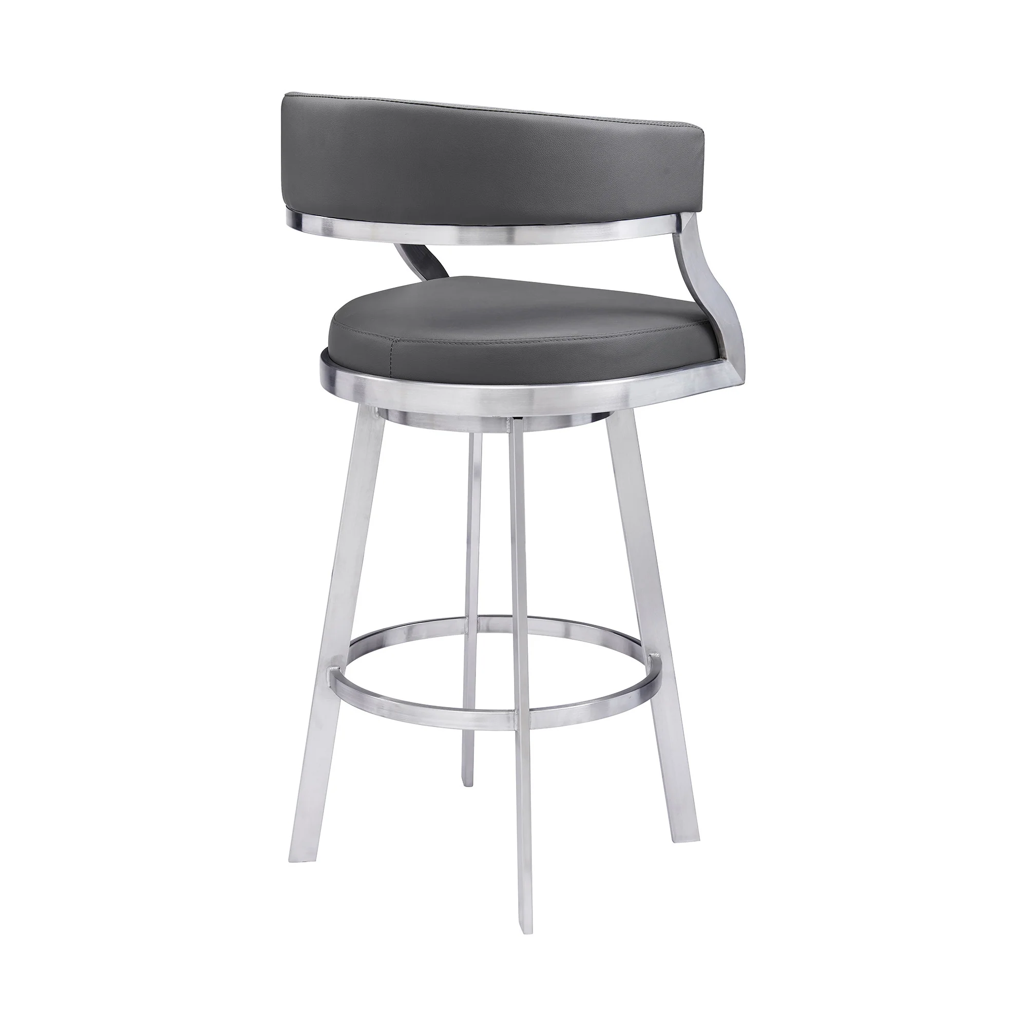 38" Gray Faux Leather And Iron Swivel Counter Height Bar Chair By Homeroots - Image 3
