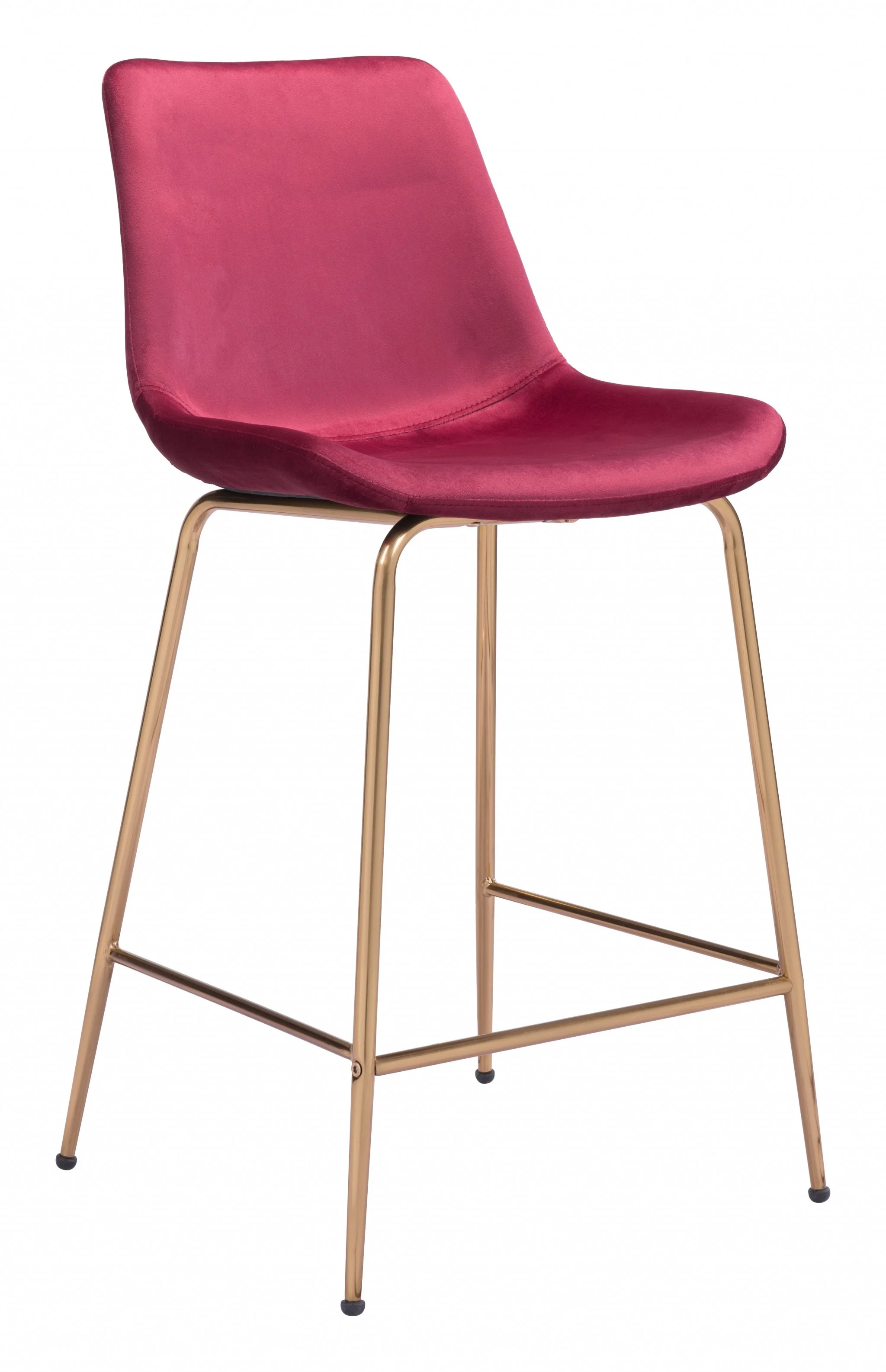 39" Red Velvet And Gold Low Back Counter Height Bar Chair With Footrest By Homeroots
