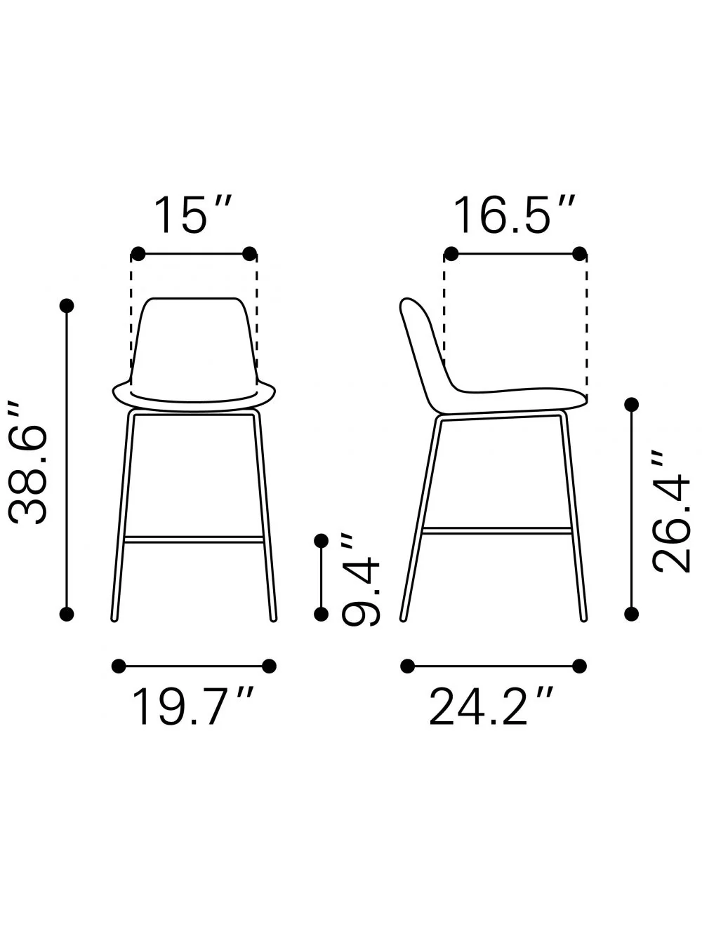39" Red Velvet And Gold Low Back Counter Height Bar Chair With Footrest By Homeroots - Image 9