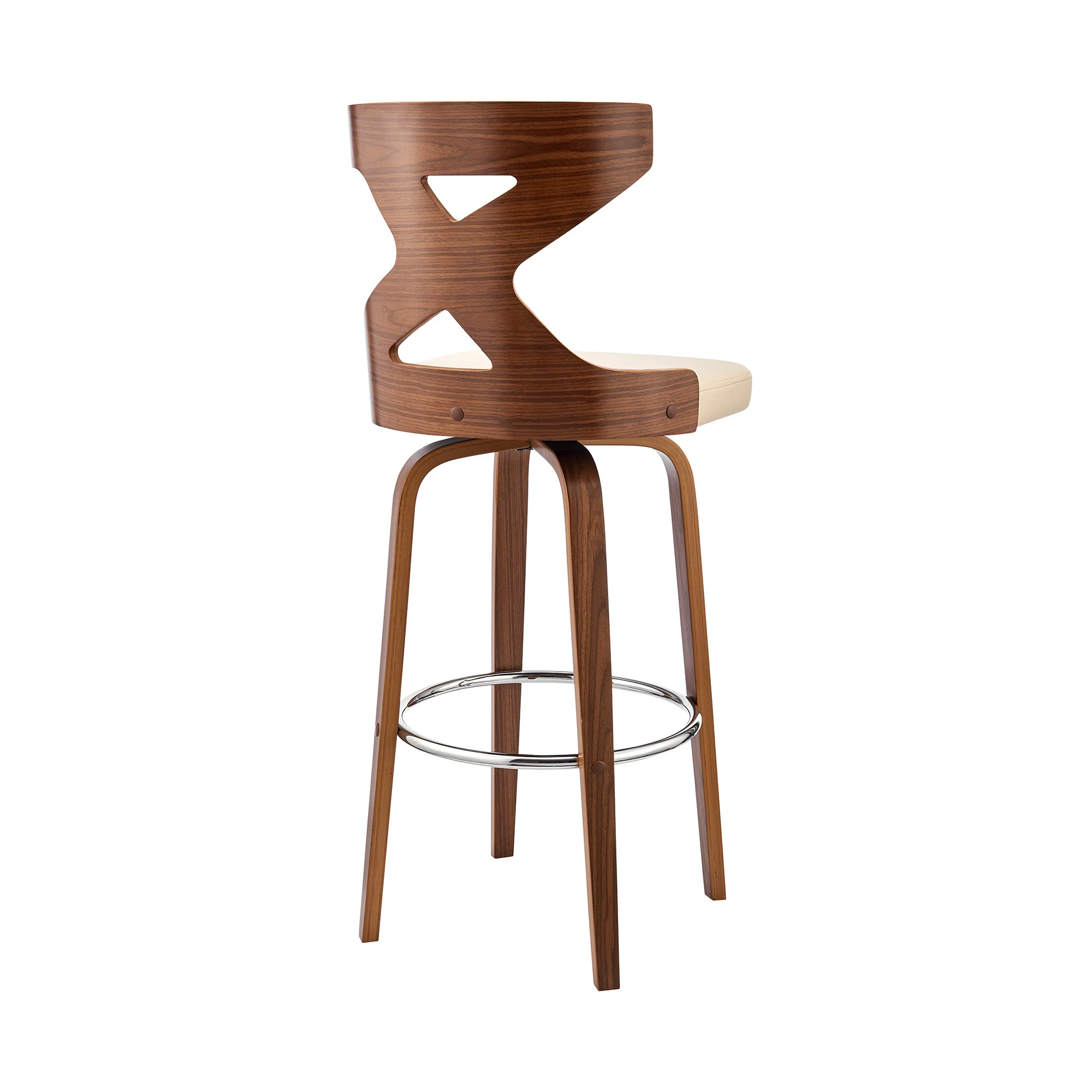 40" Cream Faux Leather And Wood Swivel Counter Height Bar Chair By Homeroots - Image 5