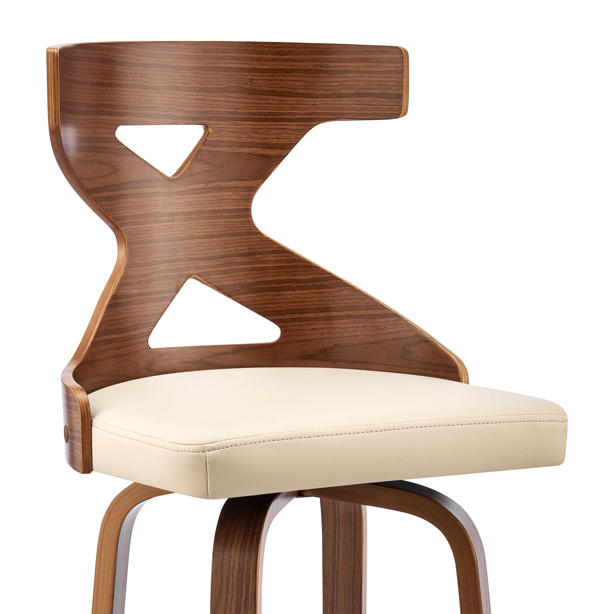40" Cream Faux Leather And Wood Swivel Counter Height Bar Chair By Homeroots - Image 7