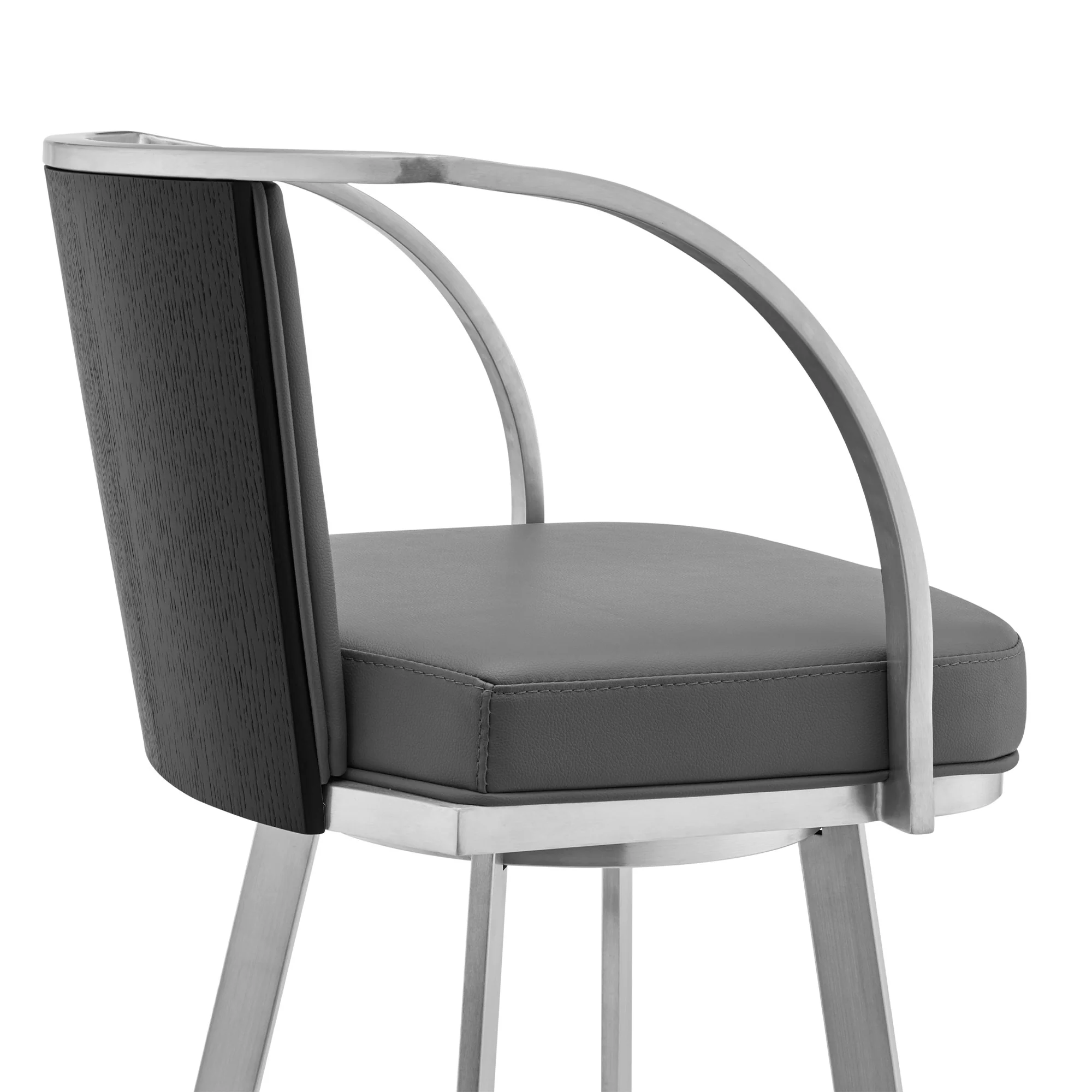 40" Gray Faux Leather And Iron Swivel Bar Height Chair By Homeroots - Image 5