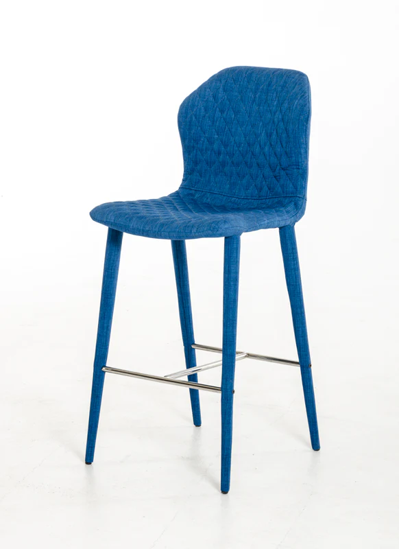 41' Blue Fabric And Metal Bar Stool By Homeroots