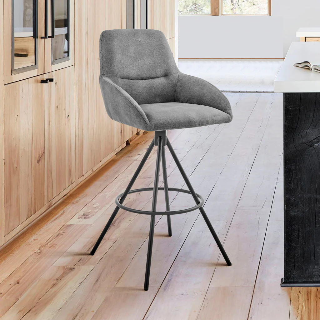 41" Charcoal Microfiber and Black Iron Bar Height Chair By Homeroots - Image 9