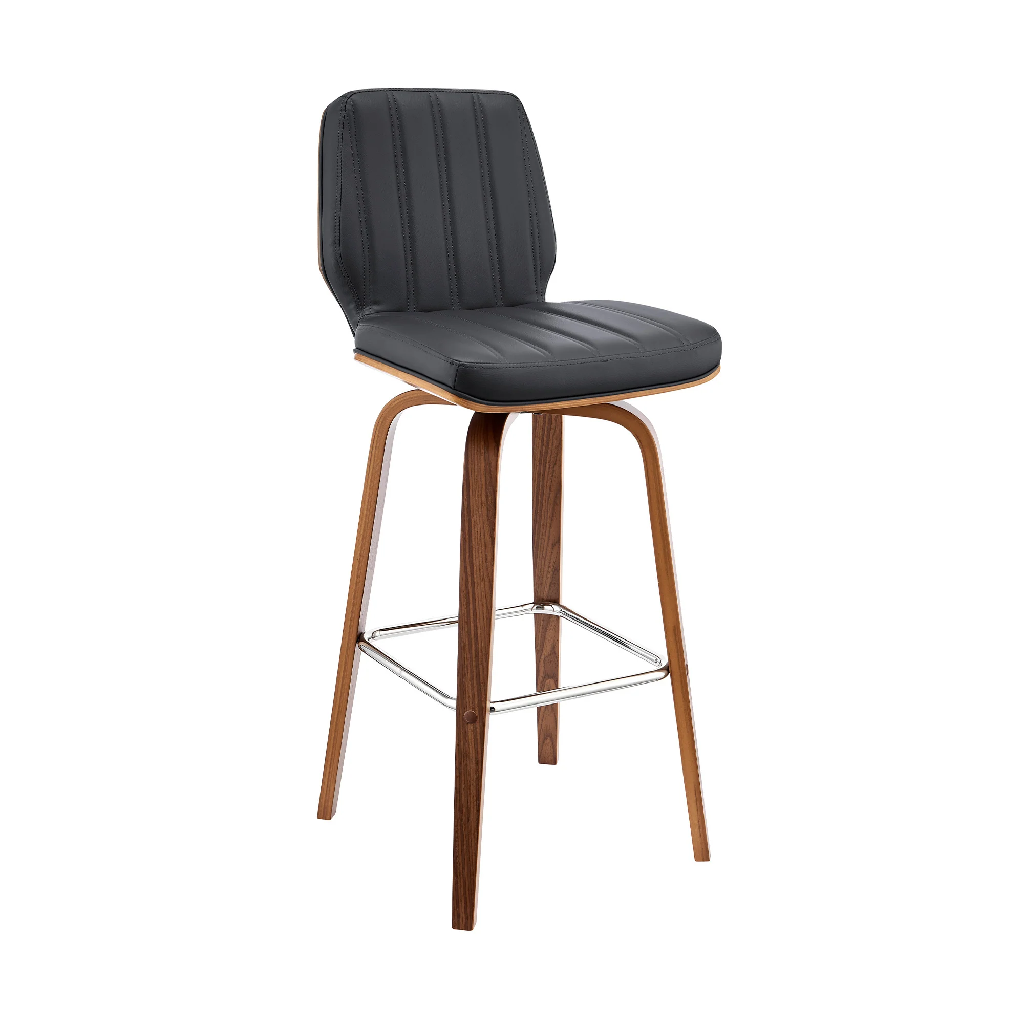 42" Dark Gray Faux Leather And Wood Swivel Bar Height Chair By Homeroots