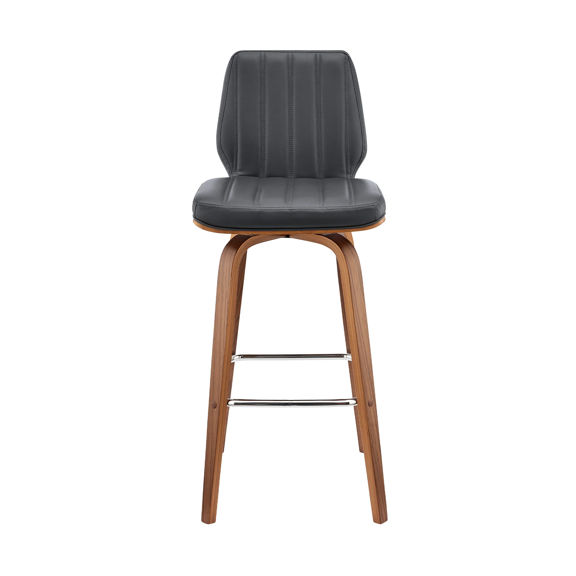 42" Dark Gray Faux Leather And Wood Swivel Bar Height Chair By Homeroots - Image 2