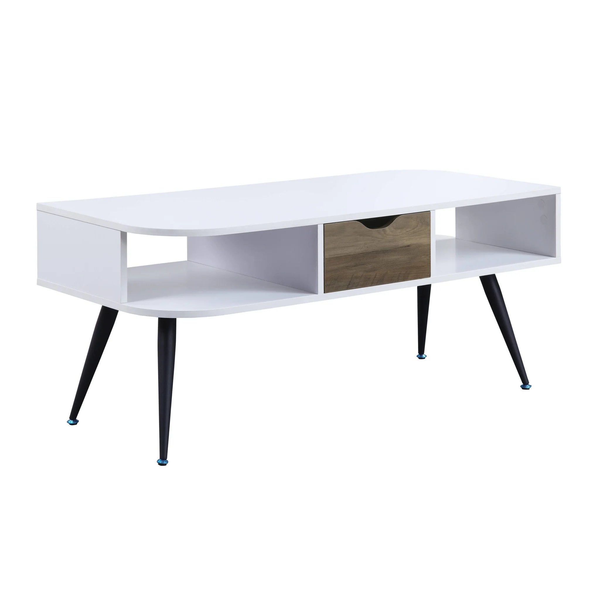 44" Black And White Melamine Veneer And Metal Rectangular Coffee Table With Drawer And Shelf By Homeroots