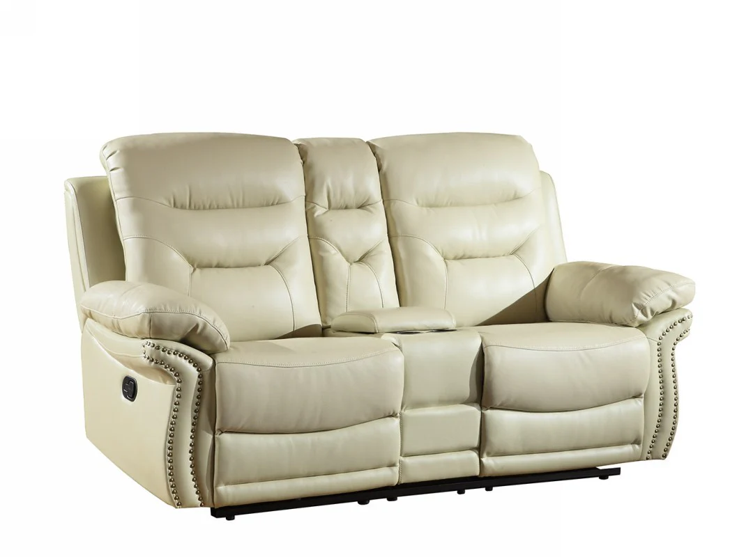 44" Comfortable Beige Leather Console Loveseat By Homeroots
