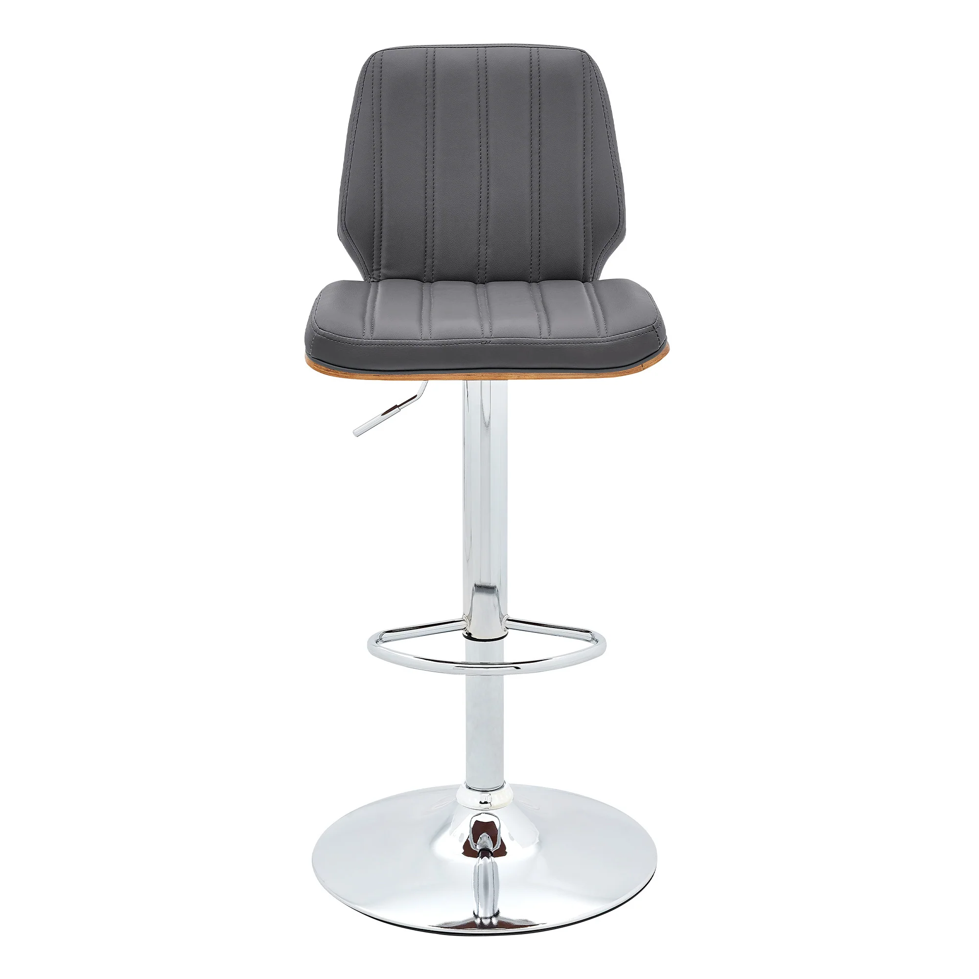 44" Gray Faux Leather And Manufactured Wood Swivel Adjustable Height Bar Chair By Homeroots