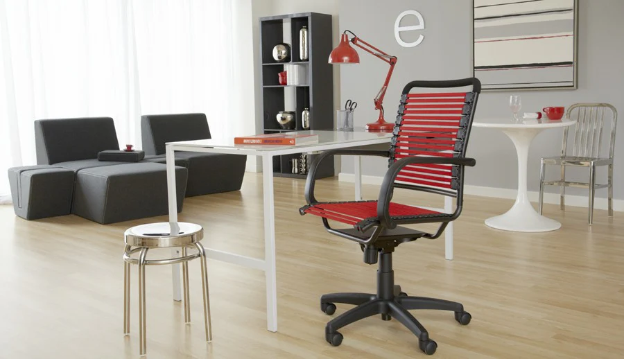 45" Black and Red Flat Bungee Cord High Back Office Chair By Homeroots