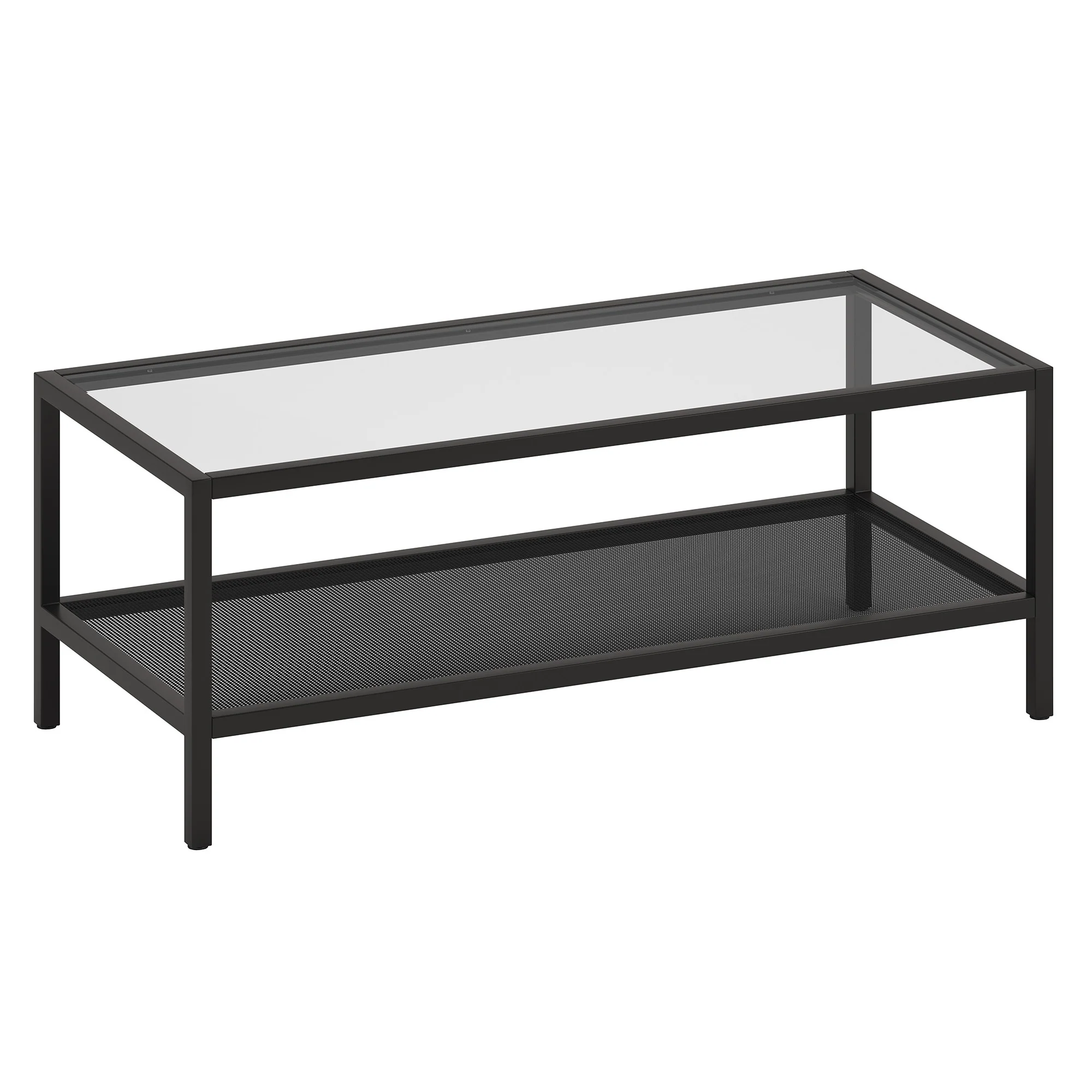 45" Black Glass Rectangular Coffee Table With Shelf By Homeroots