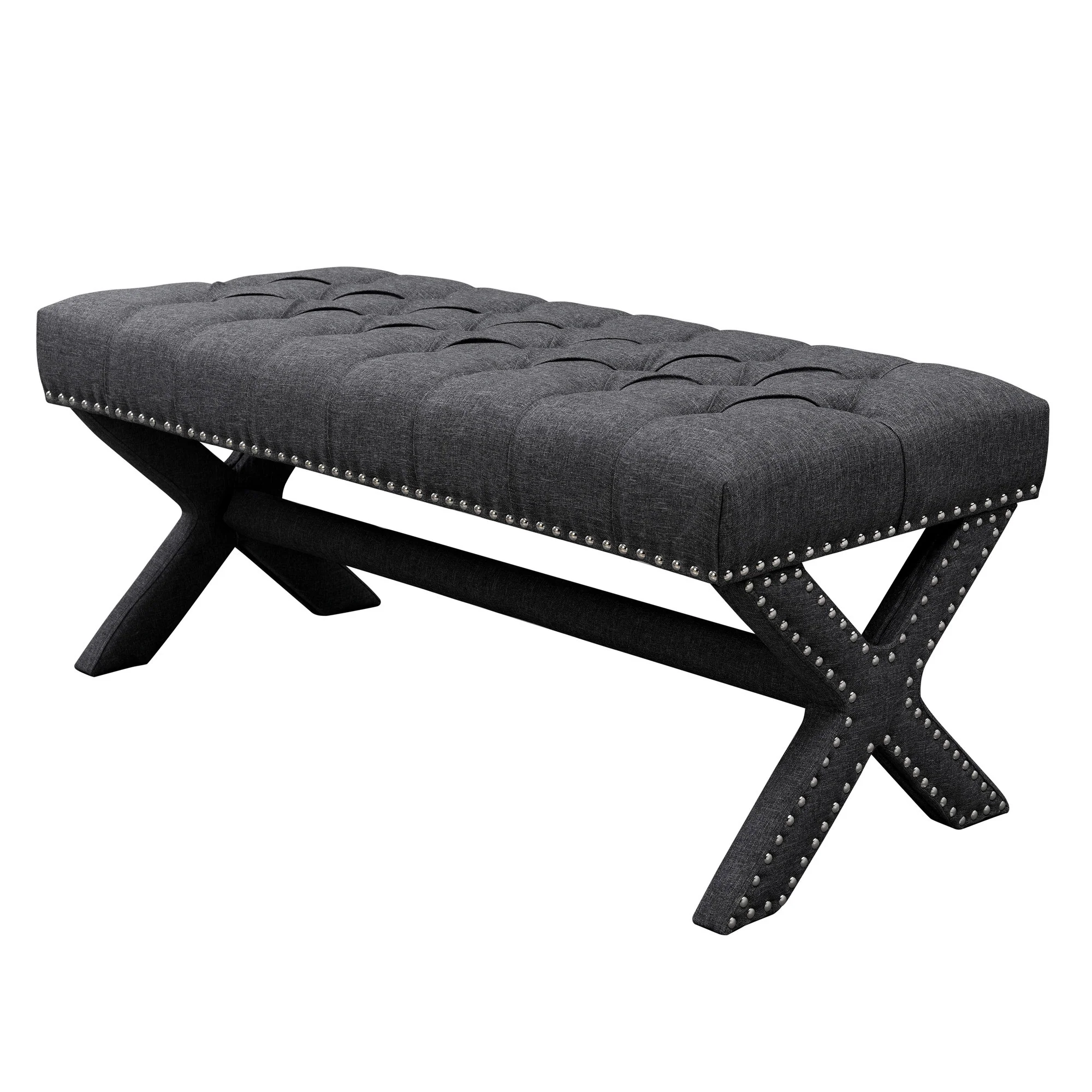 45" Gray Upholstered Linen Bench By Homeroots