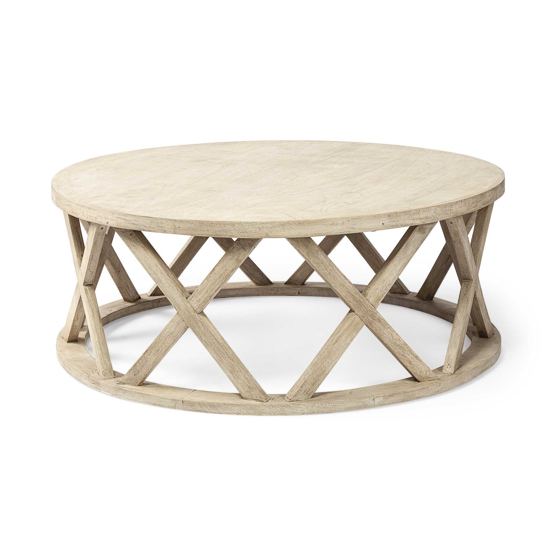 46' Round White Solid Wood Top and Base Coffee Table By Homeroots