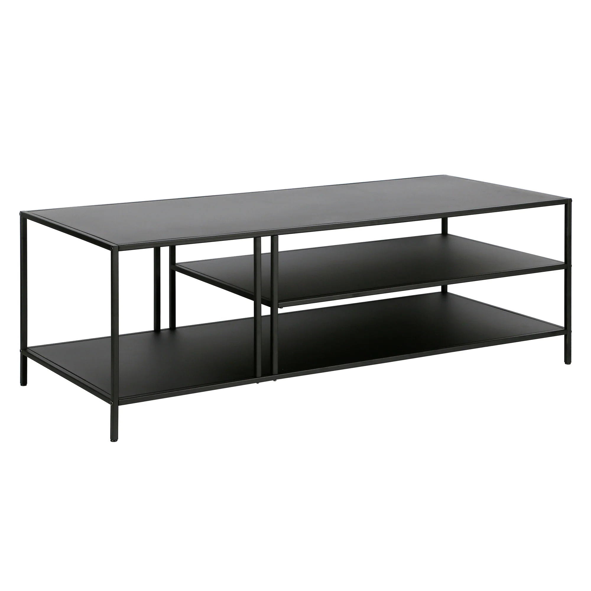 48" Black Steel Rectangular Coffee Table With Two Shelves By Homeroots
