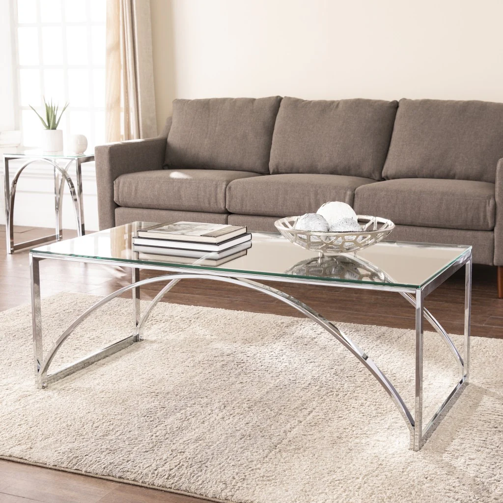48" Chrome Glass And Metal Rectangular Coffee Table By Homeroots