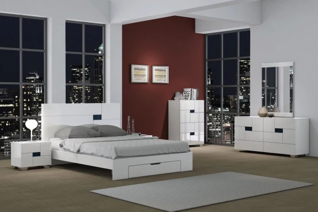 4Pc Eastern King Modern White High Gloss Bedroom Set By Homeroots - 343980