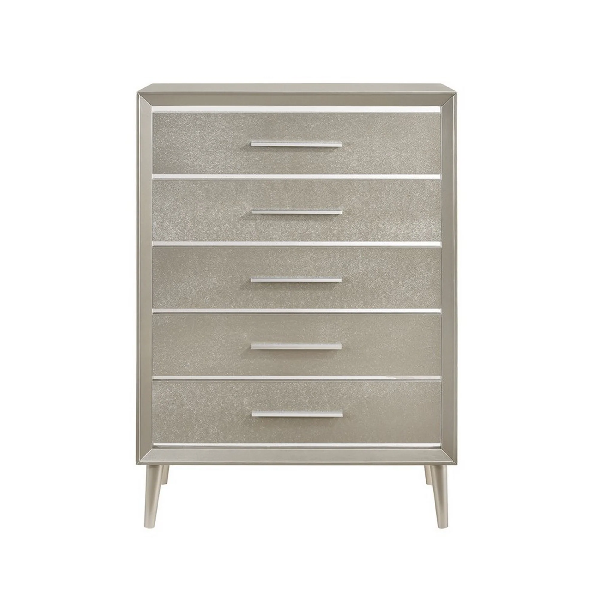 5 Drawer Contemporary Chest With Bar Handles And Splayed Legs, Silver By Benzara - Image 7