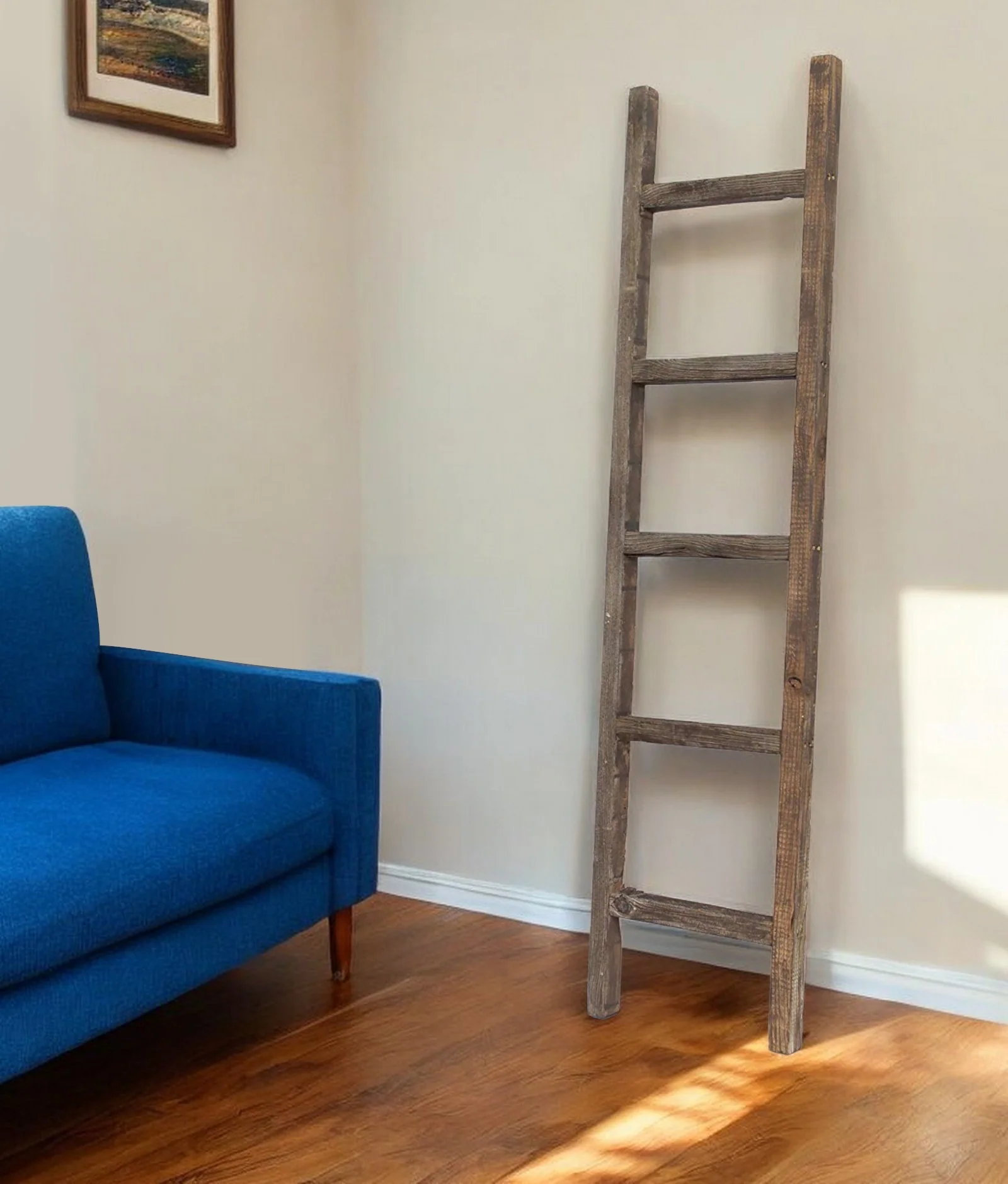 5 Step Rustic Espresso Gray Wood Ladder Shelf By Homeroots
