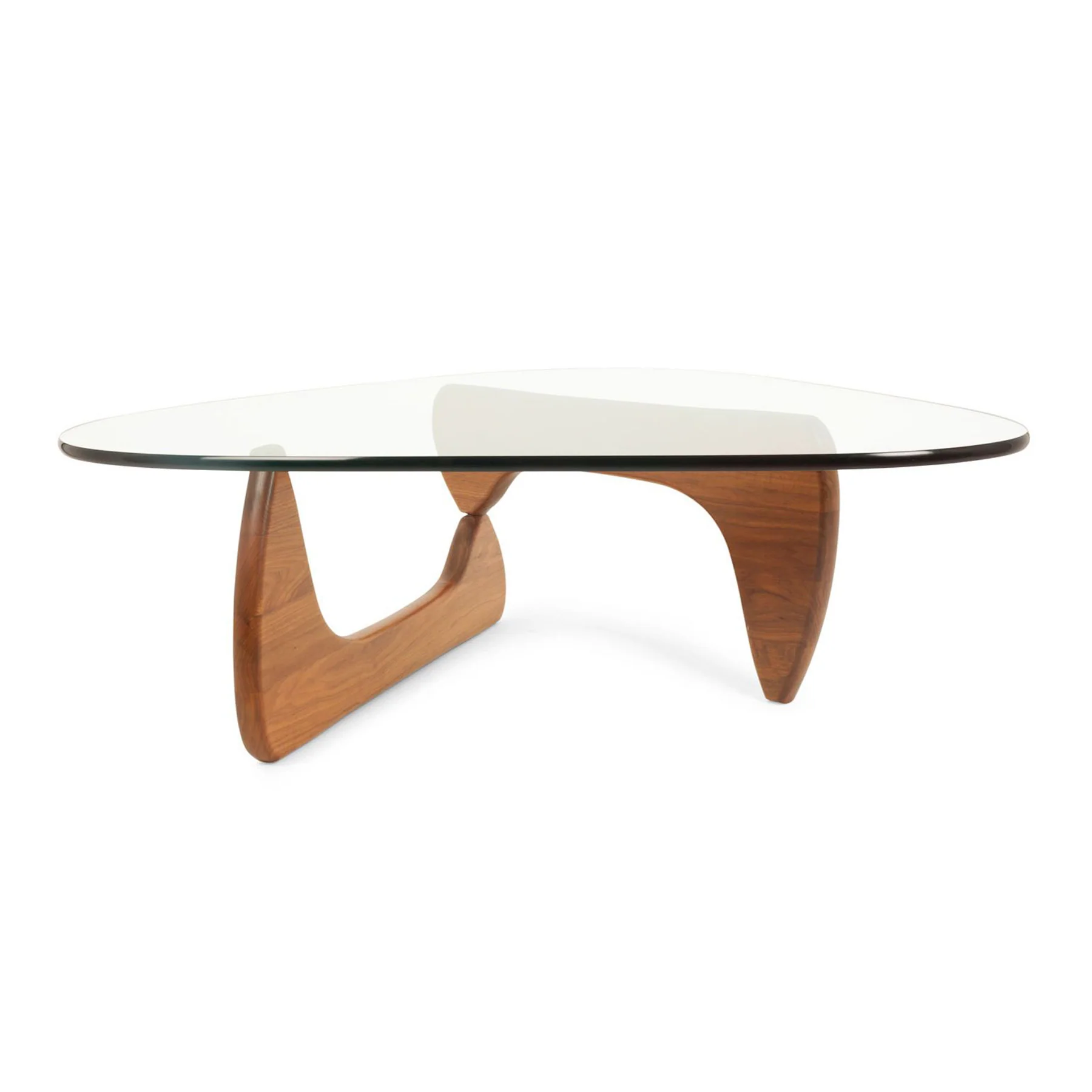 50" Walnut And Clear Glass Triangle Coffee Table By Homeroots - Image 2