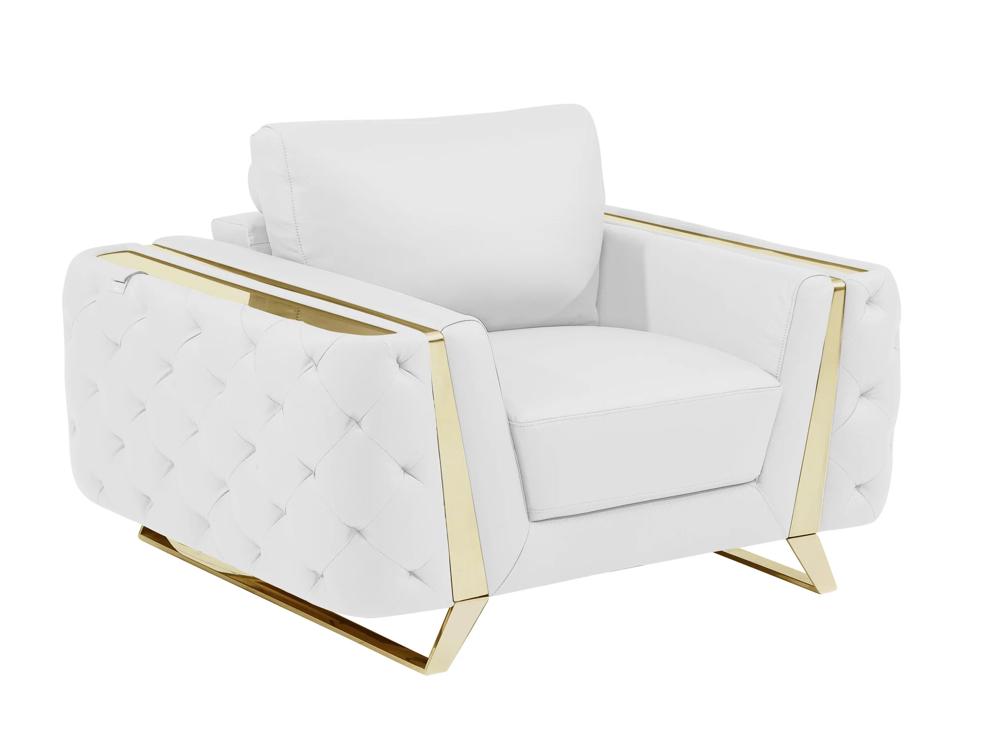 50" White and Gold Genuine Leather Chair Arm Chair By Homeroots