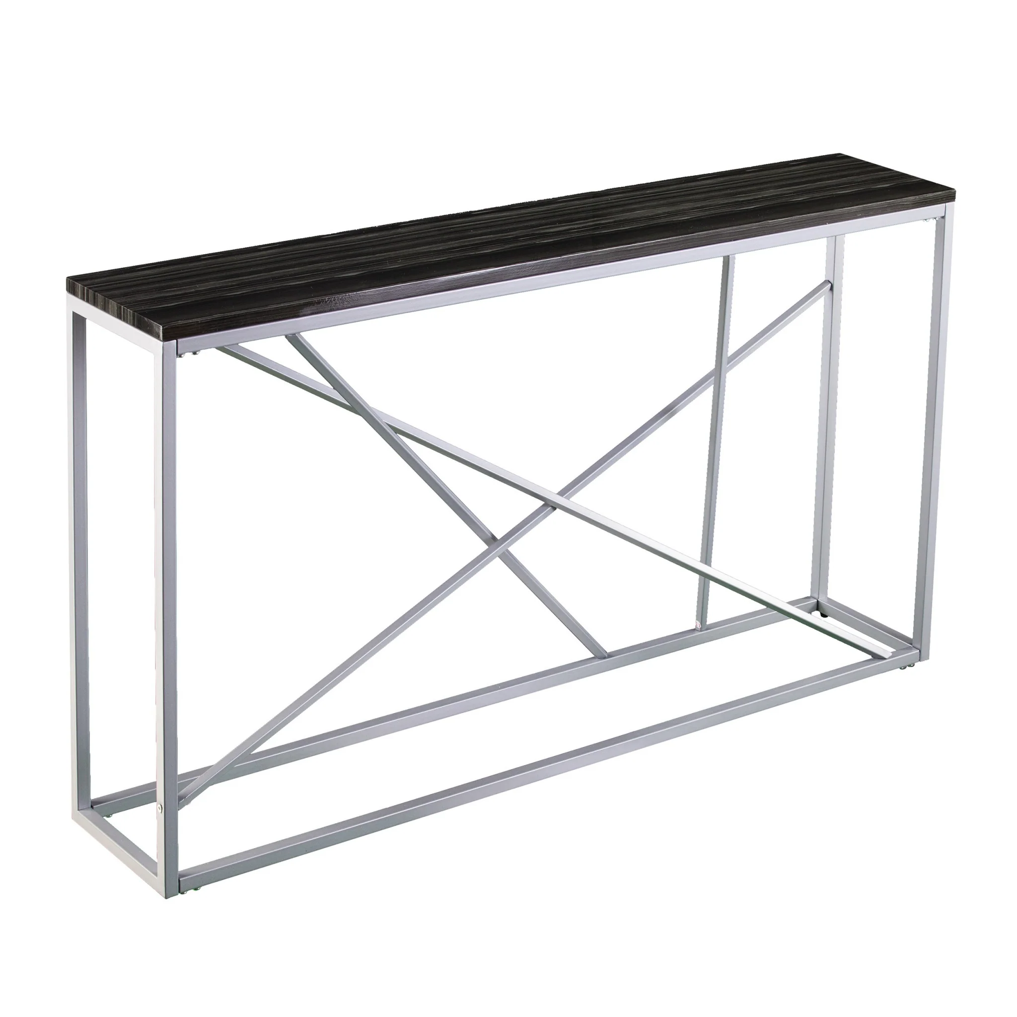 52" Black and Silver Faux Stone Frame Console Table By Homeroots