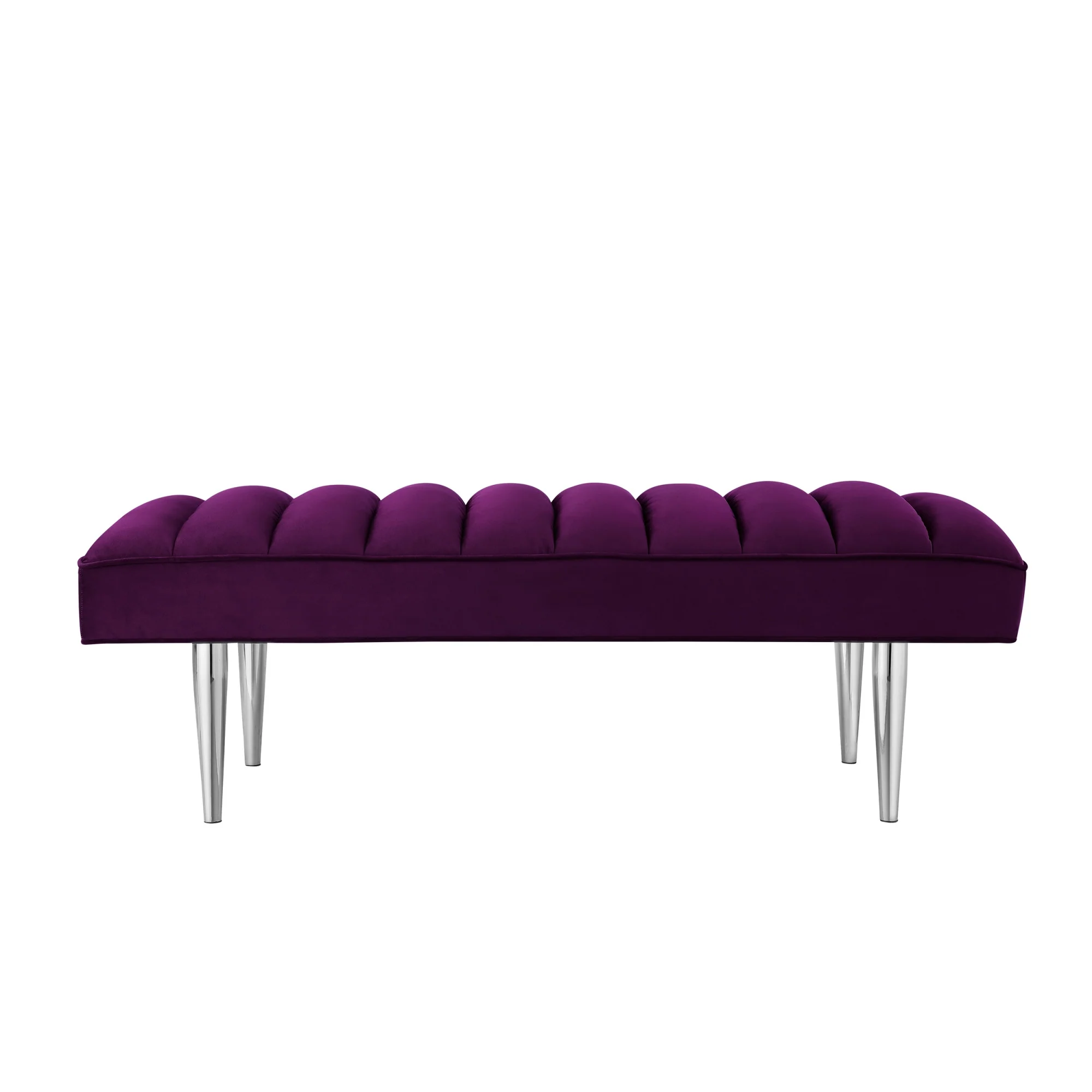 53" Purple And Silver Upholstered Velvet Bench By Homeroots