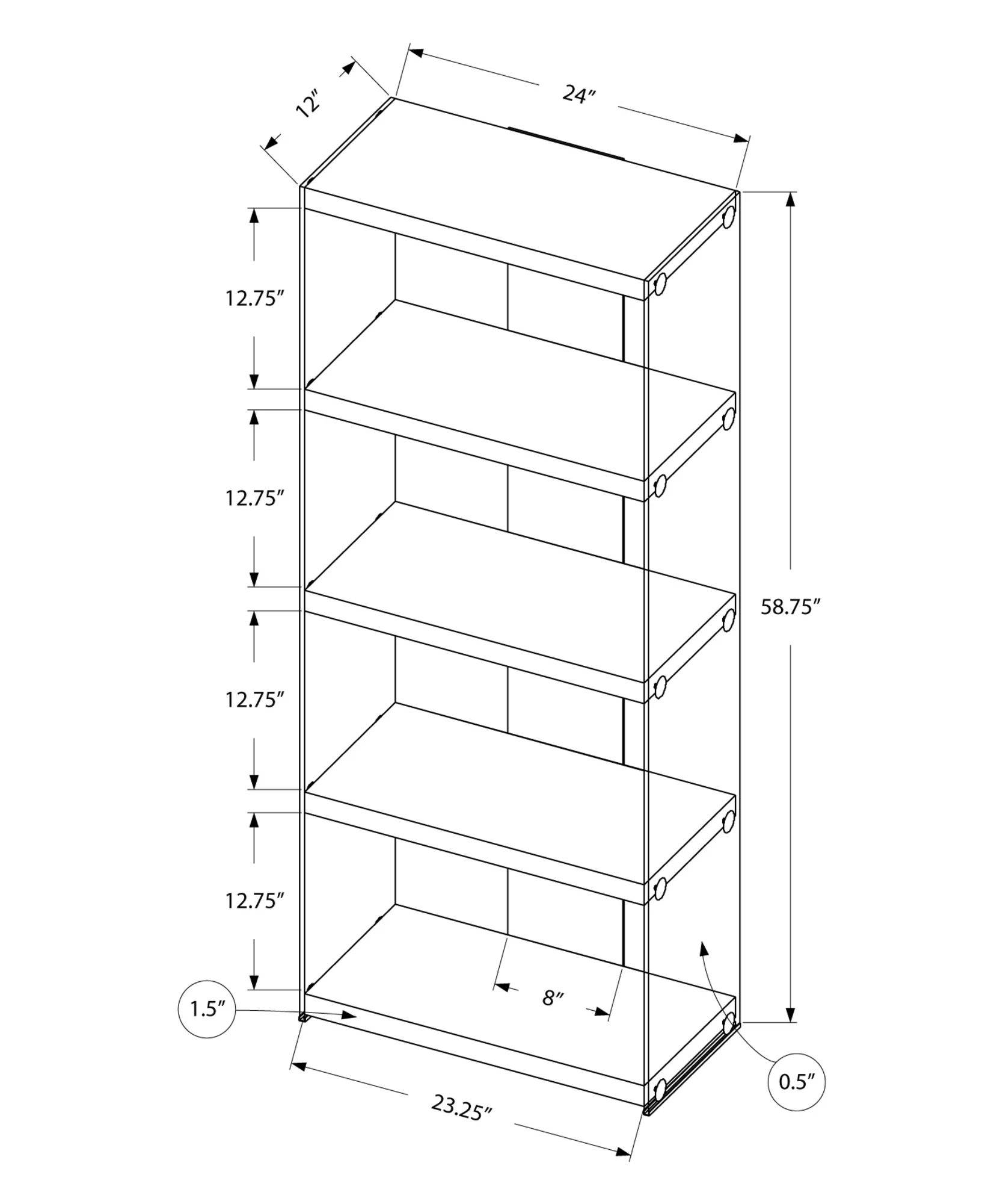 60" Grey Cement Particle Board and Clear Tempered Glass Bookcase By Homeroots - Image 4