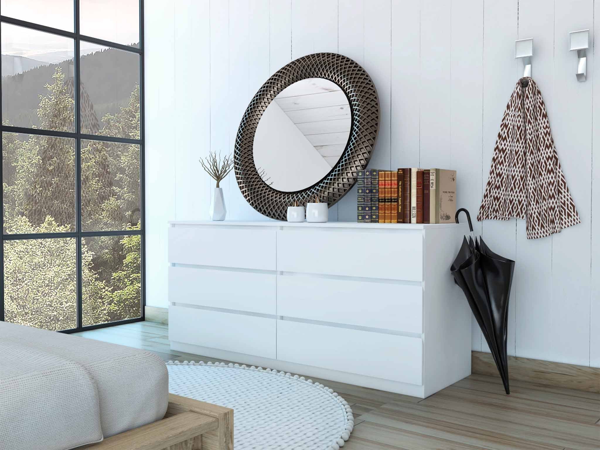 60" White Six Drawer Double Dresser By Homeroots