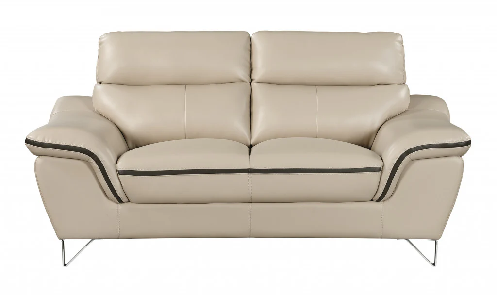 69'" X 36'" X 40'" Modern Beige Leather Sofa And Loveseat By Homeroots - Image 2