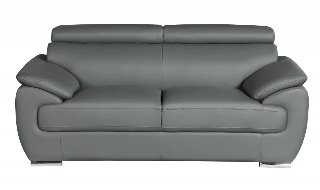 69 X 38  X 32To 39 Modern Gray Leather Sofa And Loveseat By Homeroots - Image 2