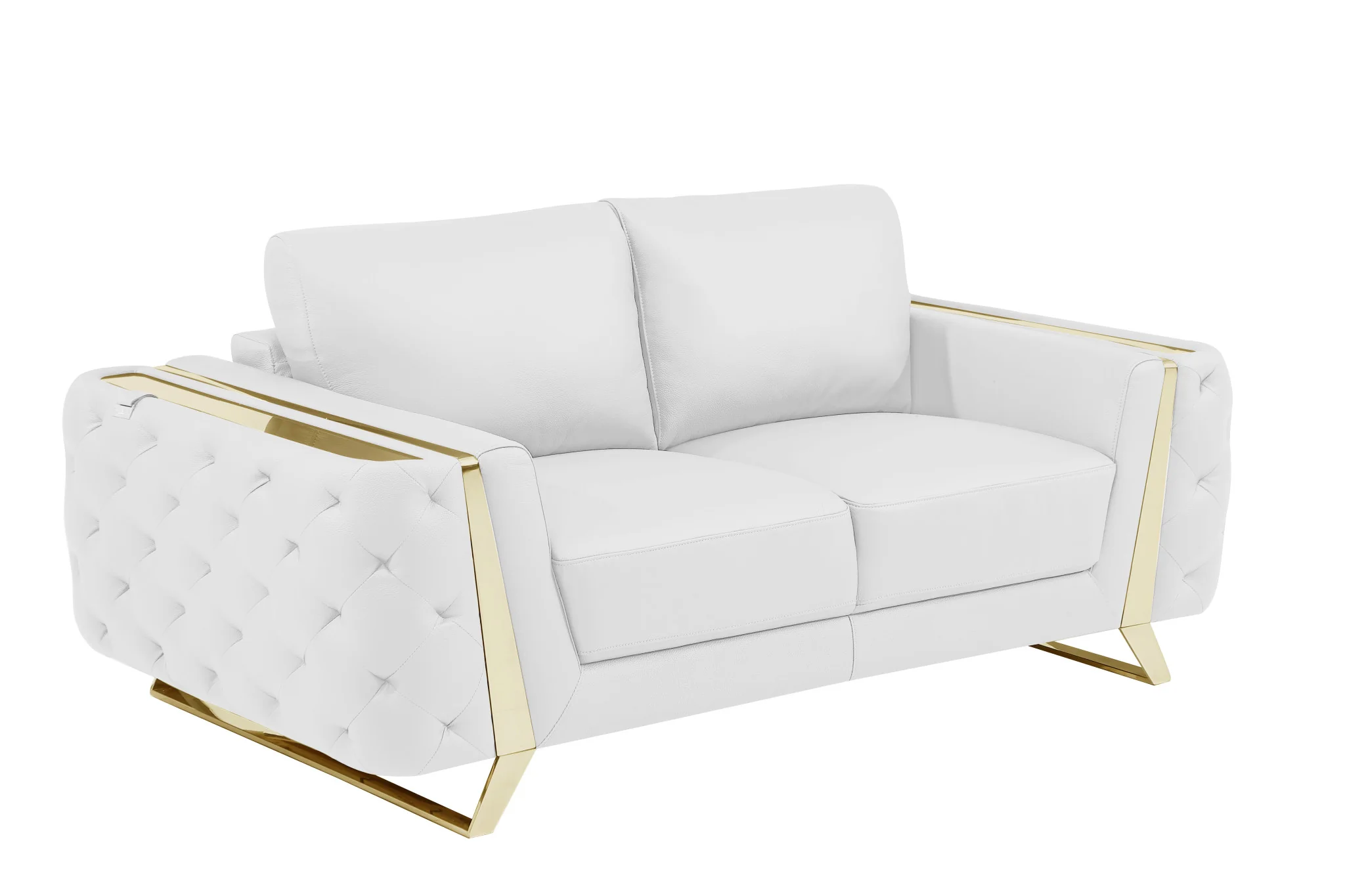 72" White And Gold Genuine Leather Love Seat By Homeroots