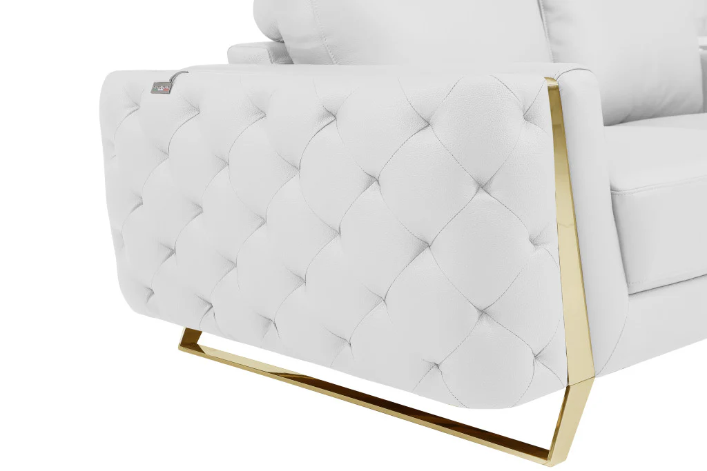 72" White And Gold Genuine Leather Love Seat By Homeroots - Image 6