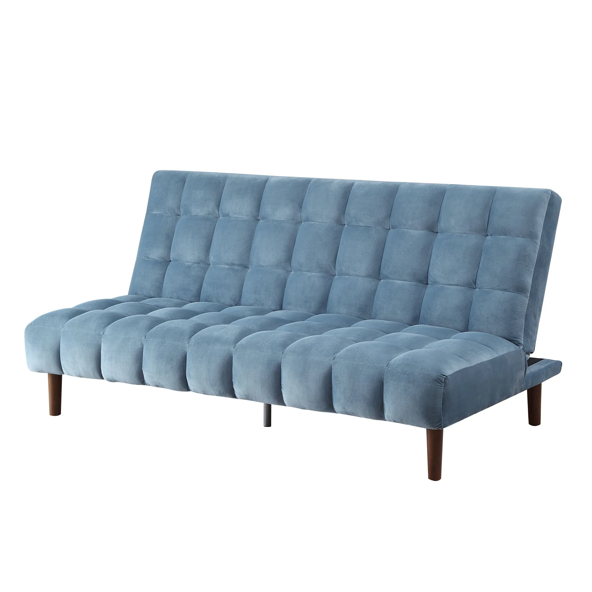 76" Teal Velvet And Wood Brown Sleeper Sofa By Homeroots